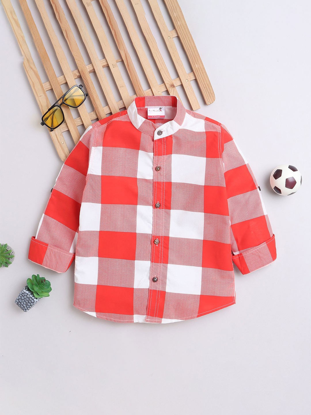 

BAATCHEET Boys Opaque Checked Casual Shirt, Red