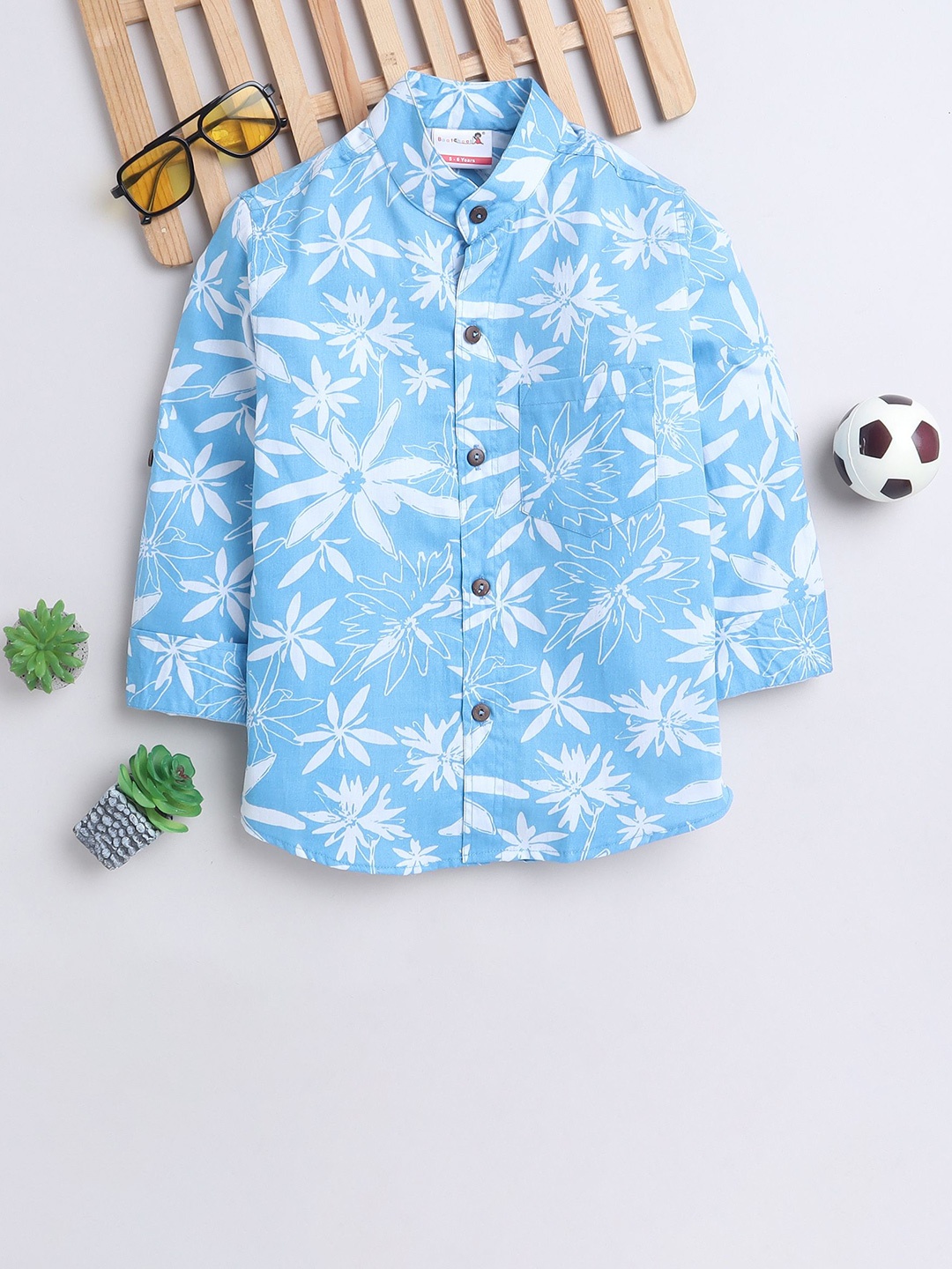 

BAATCHEET Boys Floral Opaque Printed Casual Shirt, Blue