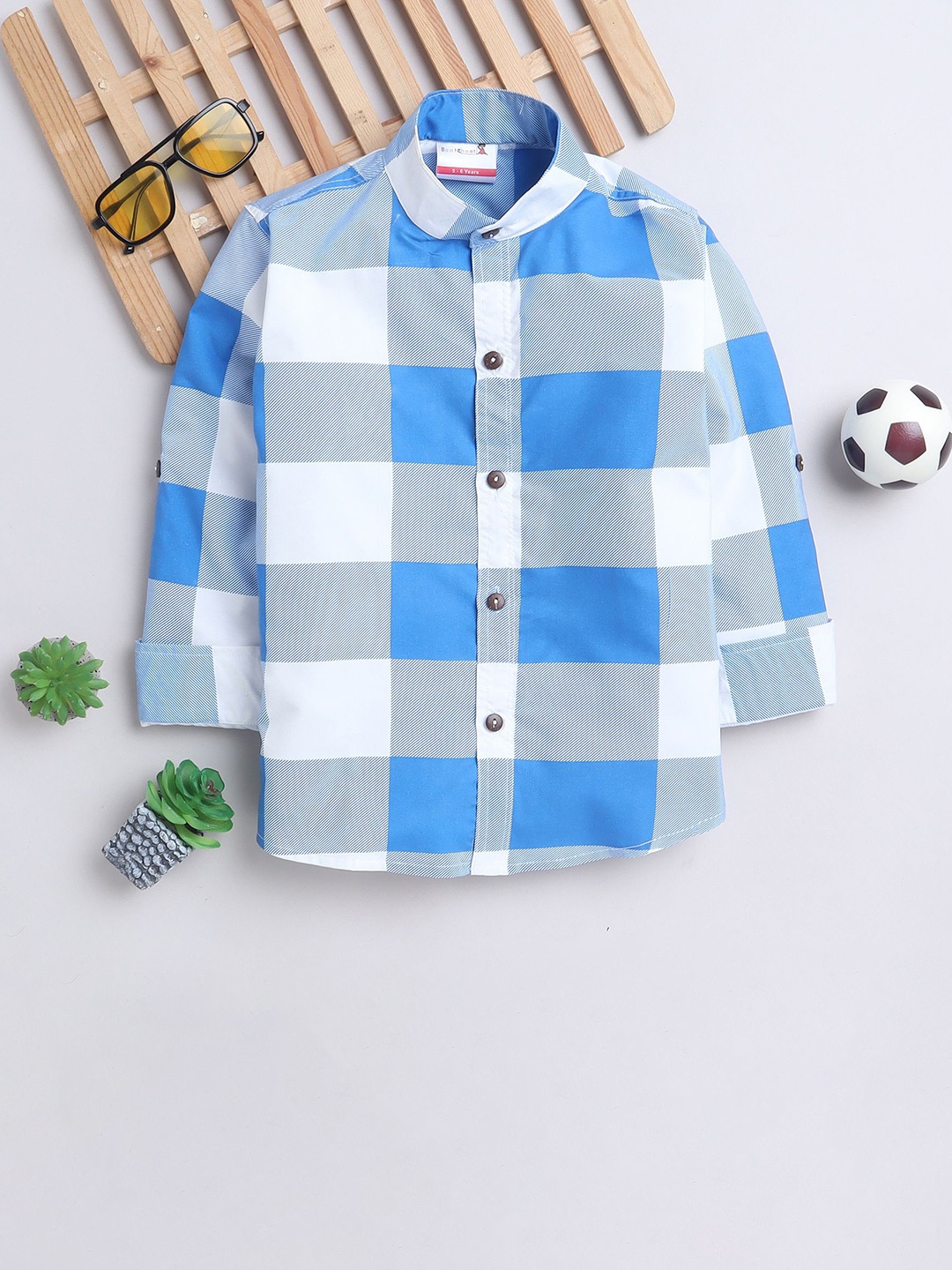 

BAATCHEET Boys Opaque Checked Casual Shirt, Blue