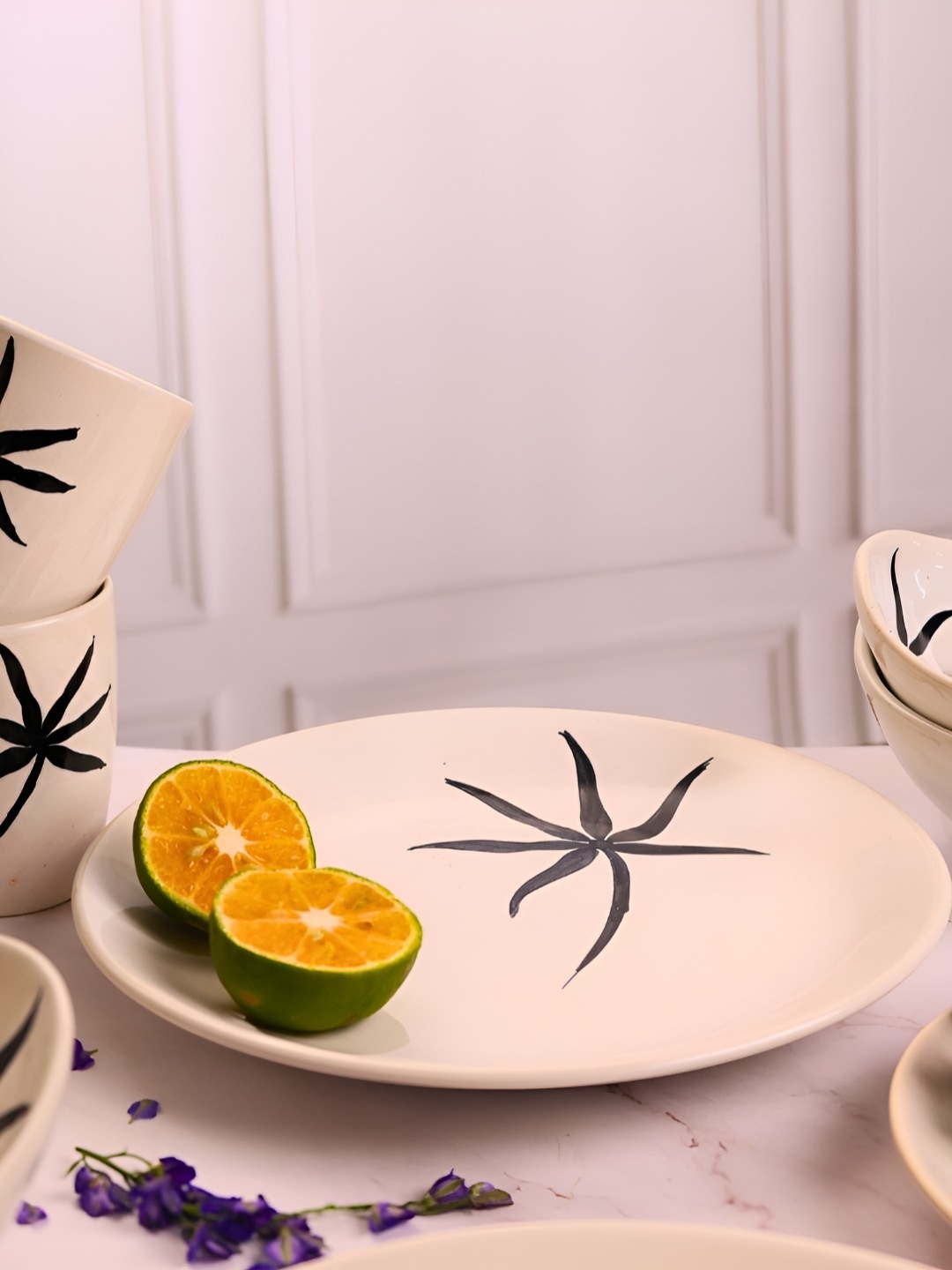 

WEAVING HOMES The Hemp White & Black Printed Ceramic Dinner plates