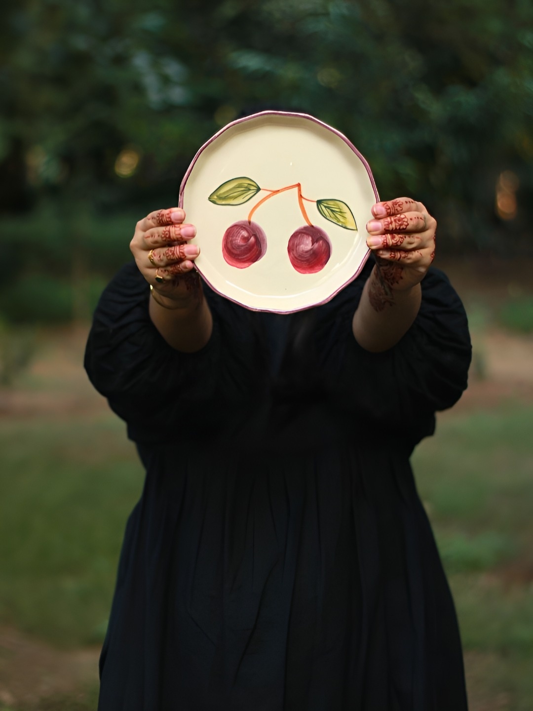 

WEAVING HOMES White & Red Cherry Printed Microwave Safe Ceramic Plate