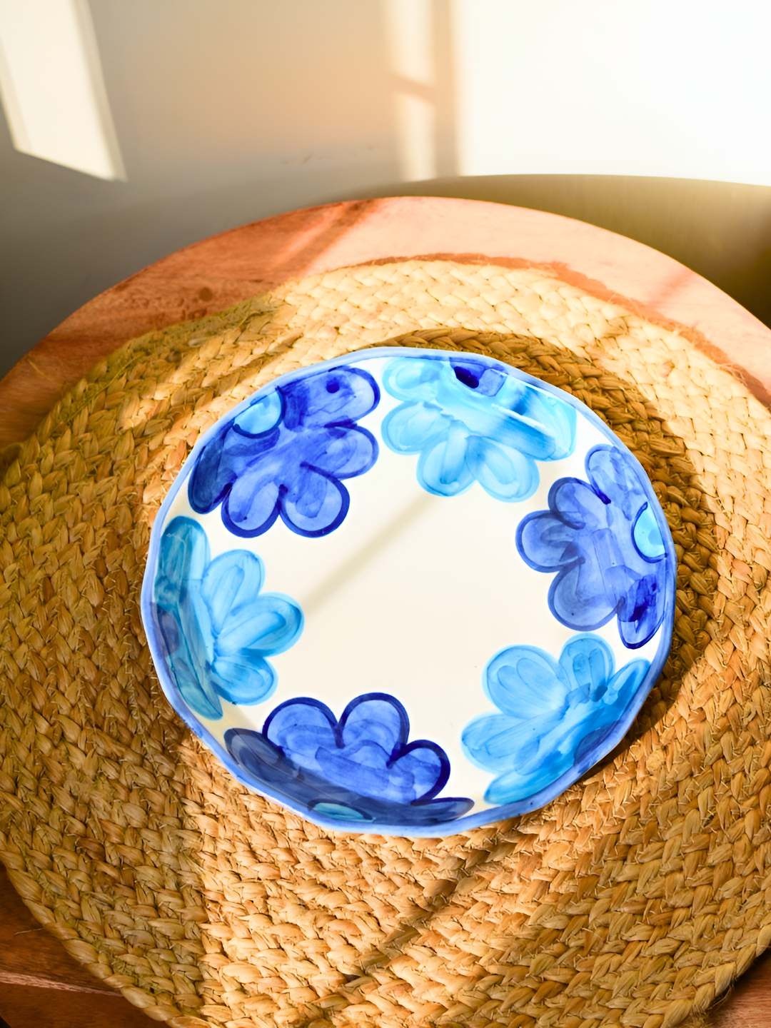 

WEAVING HOMES White & Blue Floral Printed Microwave Safe Ceramic Plate