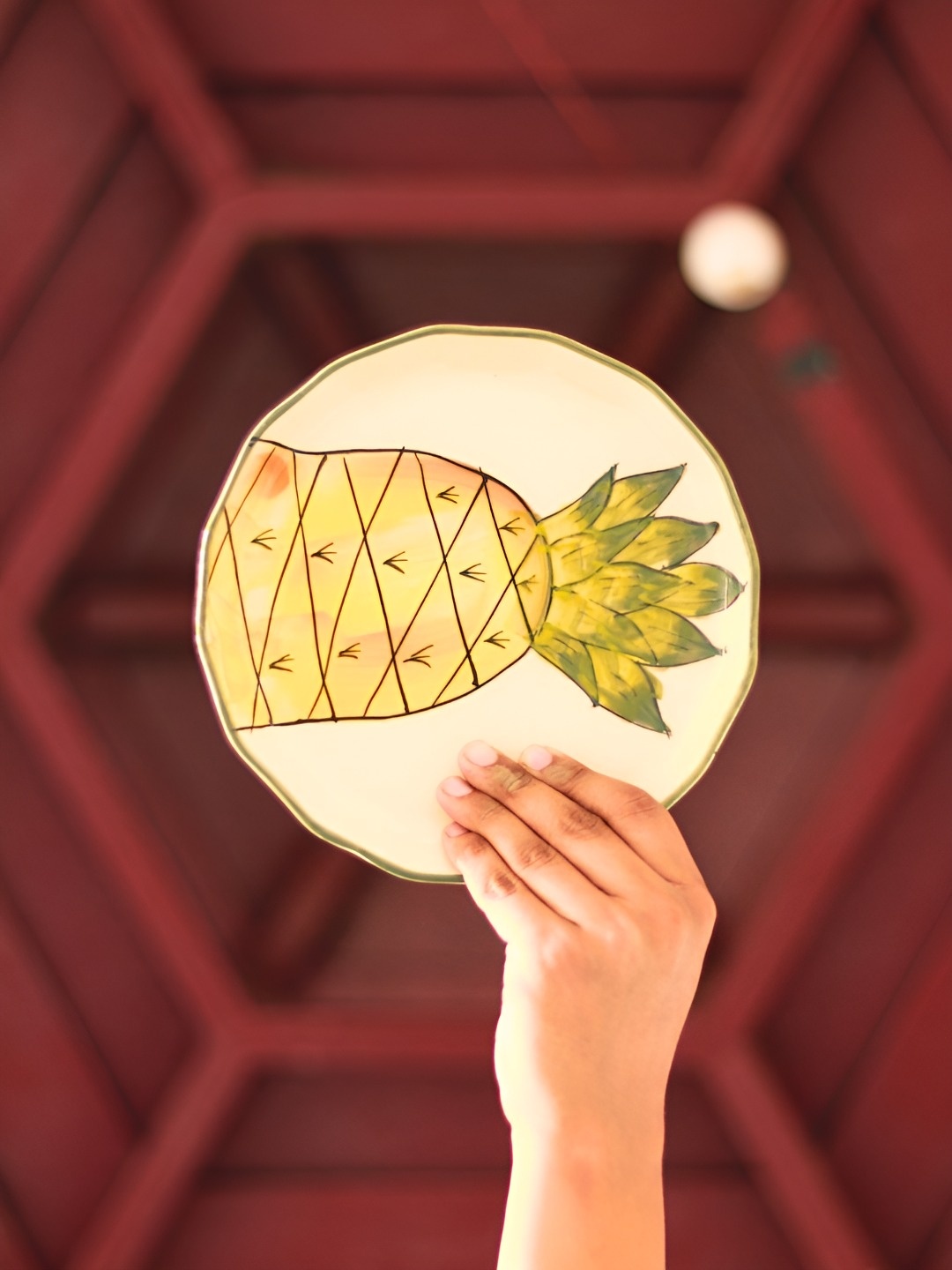 

WEAVING HOMES White & Yellow Pineapple Printed Microwave Safe Ceramic Plate
