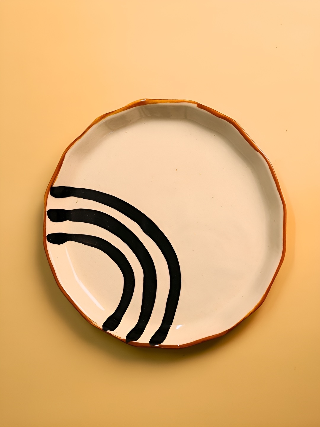 

WEAVING HOMES Off White & Black Semi Circle Abstract Printed Microwave Safe Ceramic Plate