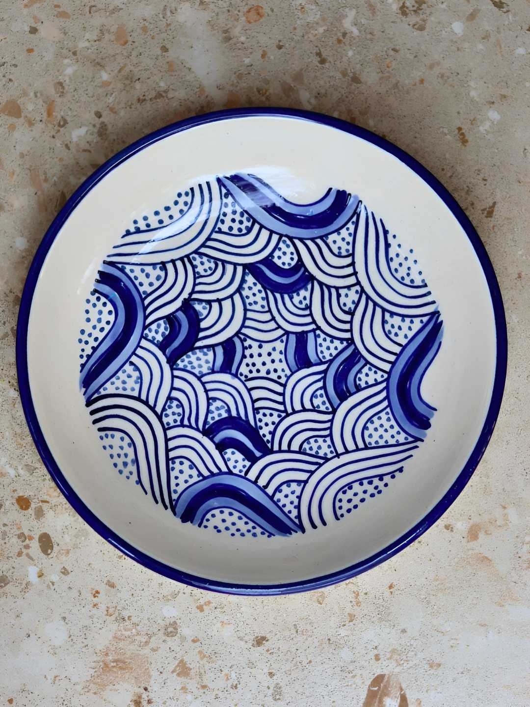 

WEAVING HOMES White & Blue Printed Microwave Safe Ceramic Plate