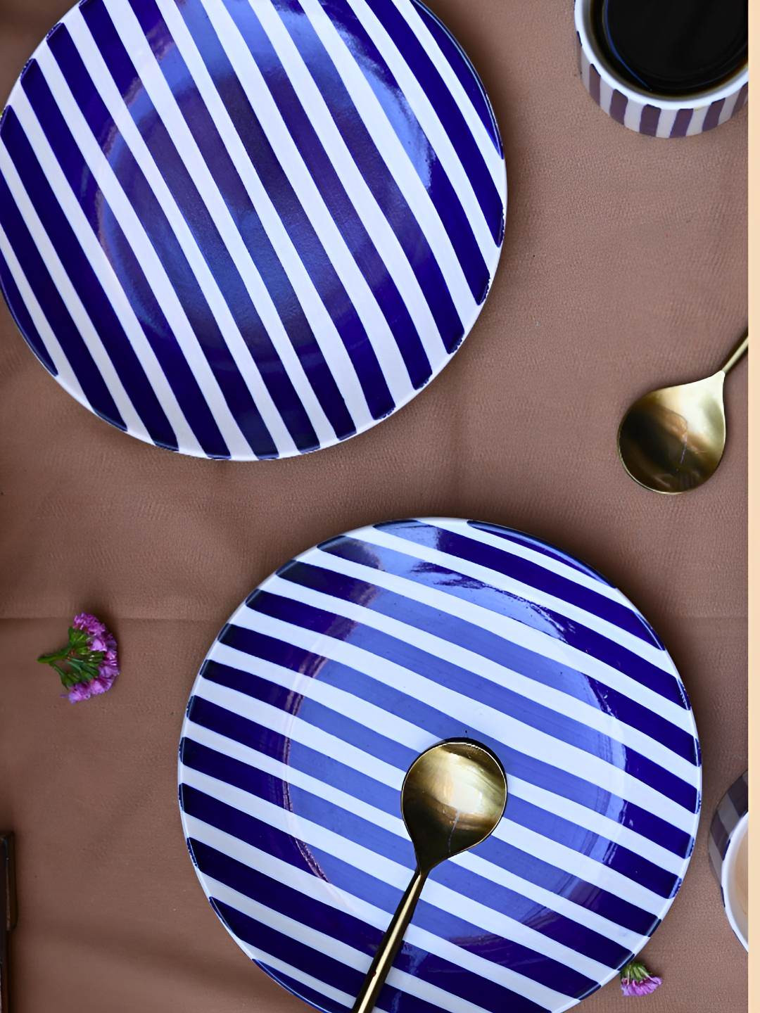 

WEAVING HOMES Blue & White 2 Pieces Printed Microwave Safe Glossy Ceramic Serving Plates
