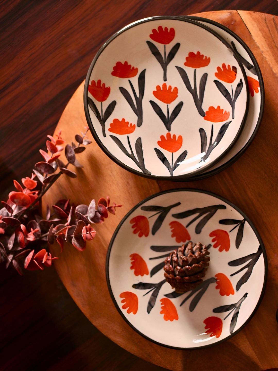 

WEAVING HOMES White & Black 3 Pieces Printed Microwave Safe Glossy Ceramic Dinner Plates