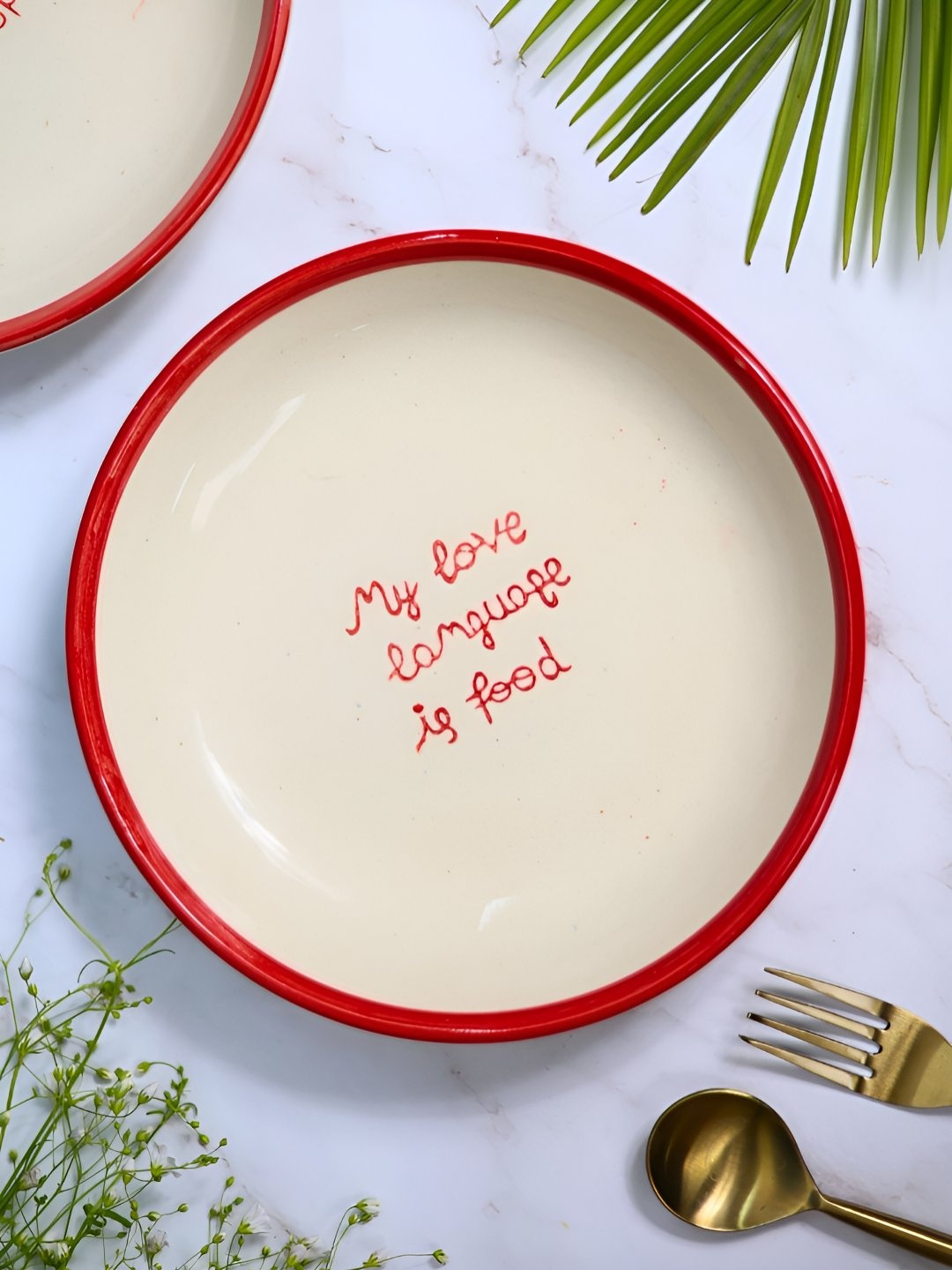 

WEAVING HOMES White & Red Printed Microwave Safe Glossy Ceramic Pasta Plates