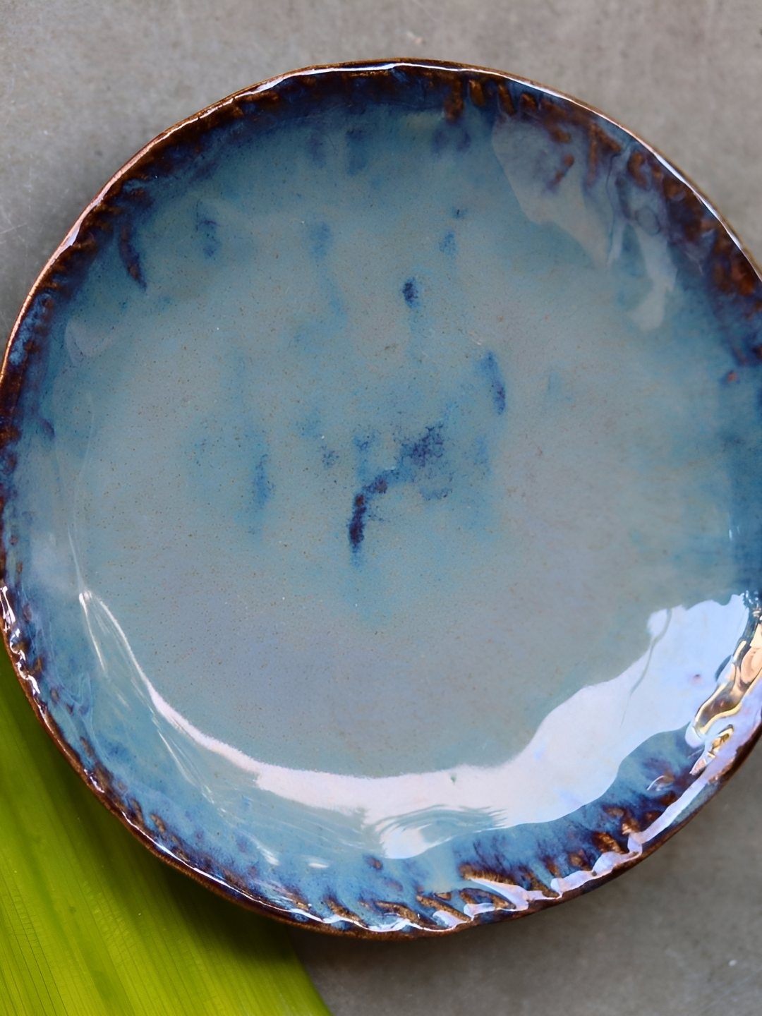 

WEAVING HOMES Grey & Blue Microwave Safe Glossy Stoneware Snack Plate