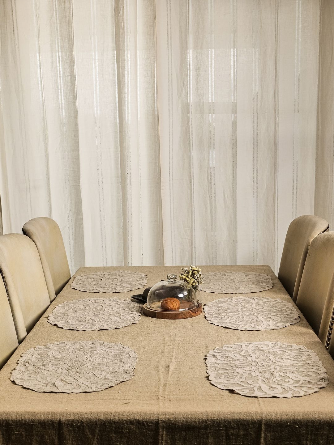 

Amora Beige 6 Pieces Embellished Round Pure Cotton Table Placemats