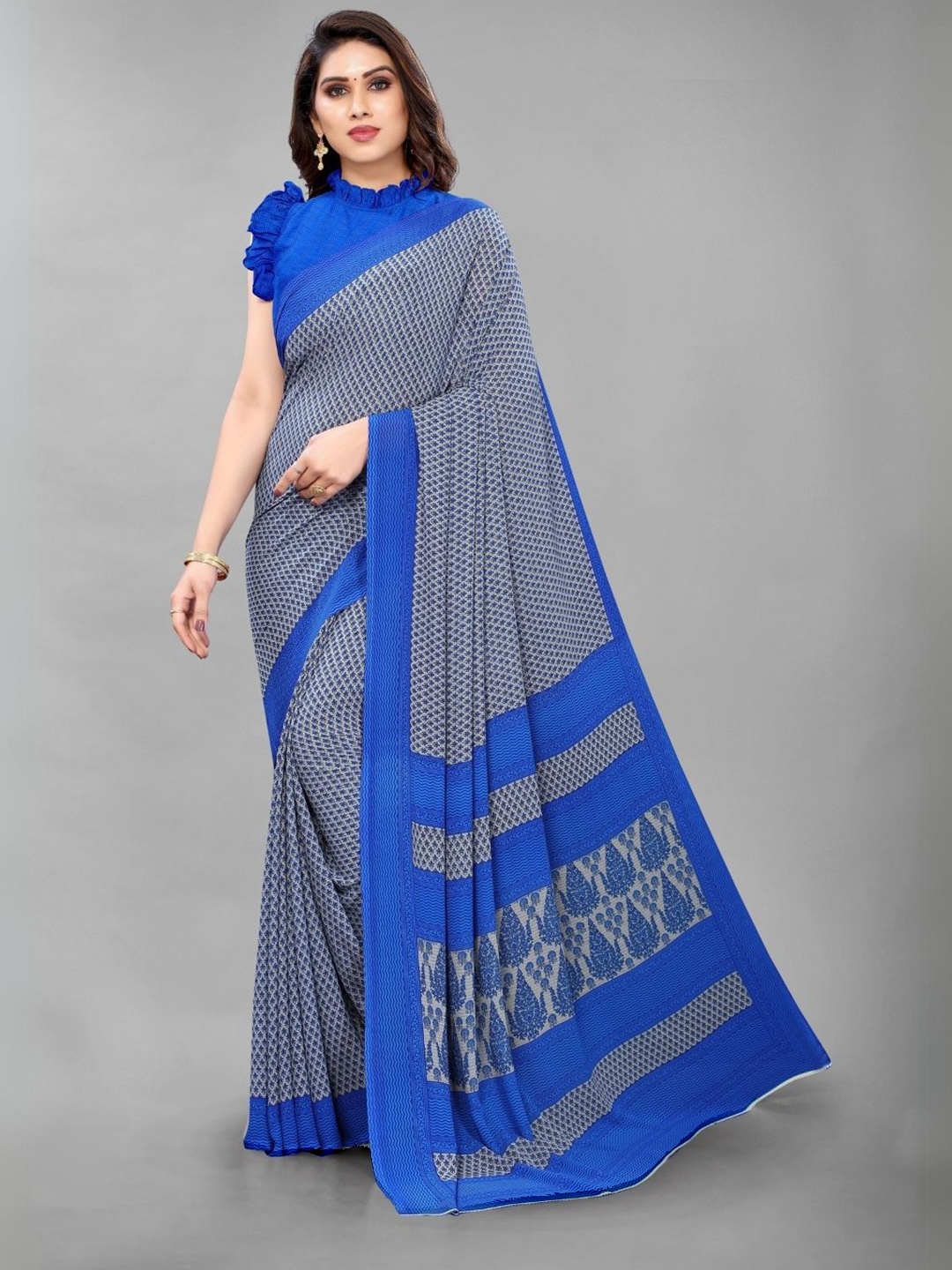 

MADHUR MILAN Ethnic Motifs Pure Crepe Saree, Blue