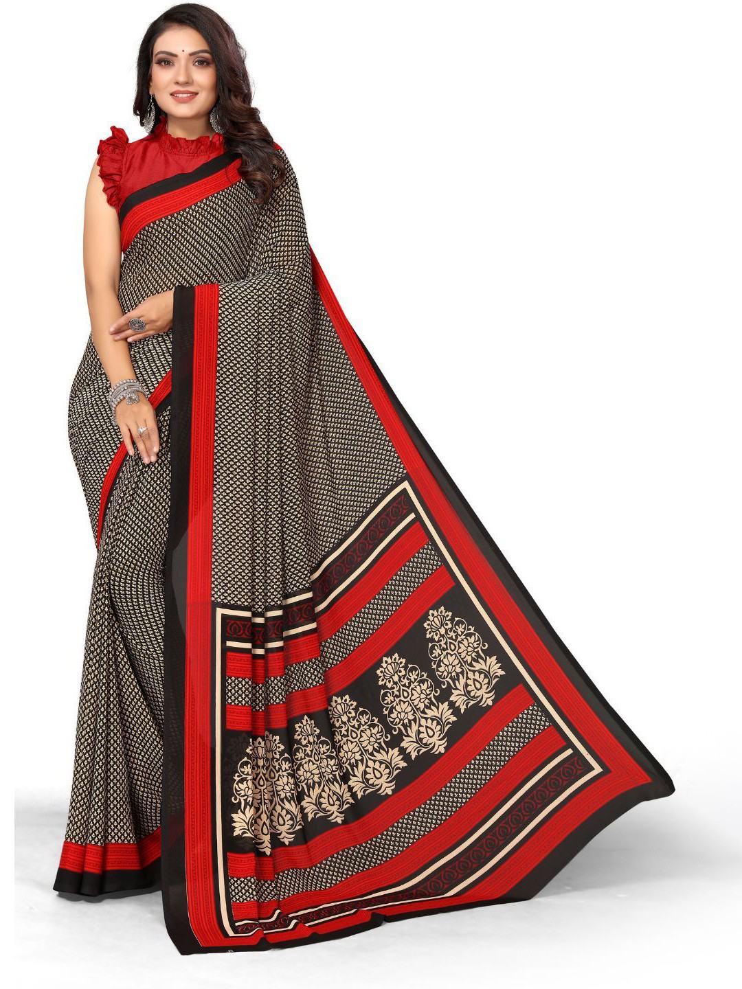 

MADHUR MILAN Ethnic Motifs Pure Crepe Saree, Red
