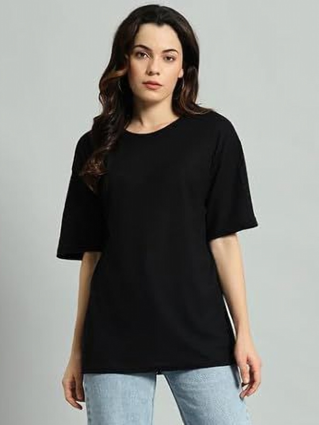 

R Cube Women Floral Checked Hooded Drop-Shoulder Sleeves Raw Edge T-shirt, Black