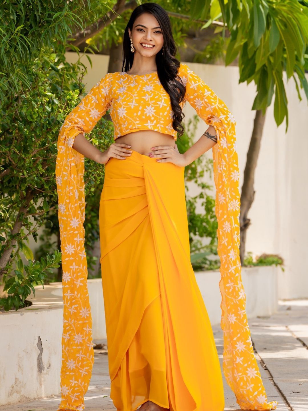 

HOUSE OF JAMOTI Embroidered Ready to Wear Lehenga & Blouse, Mustard