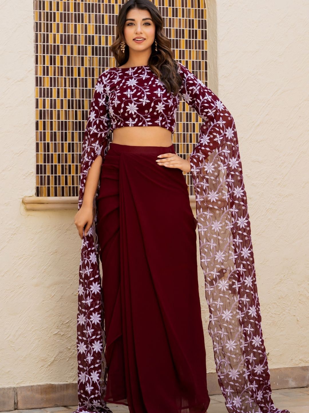 

HOUSE OF JAMOTI Embroidered Thread Work Ready to Wear Lehenga & Choli, Maroon