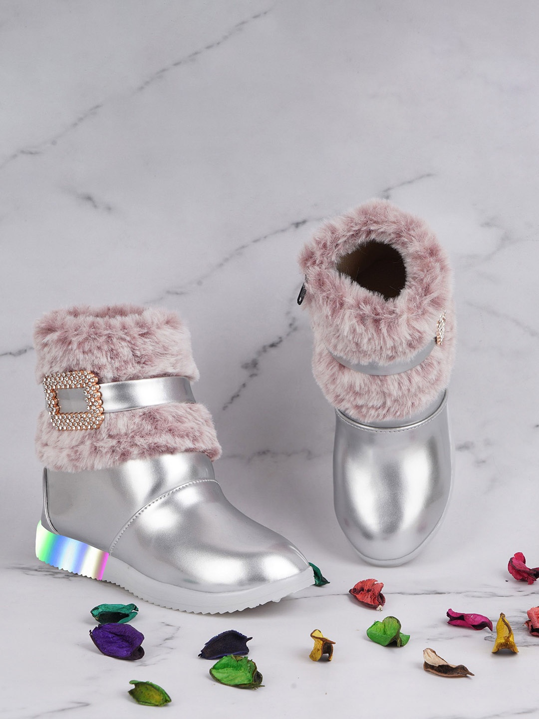 

BAESD Girls Embellished LED Light High Angel Winter Boots, Silver
