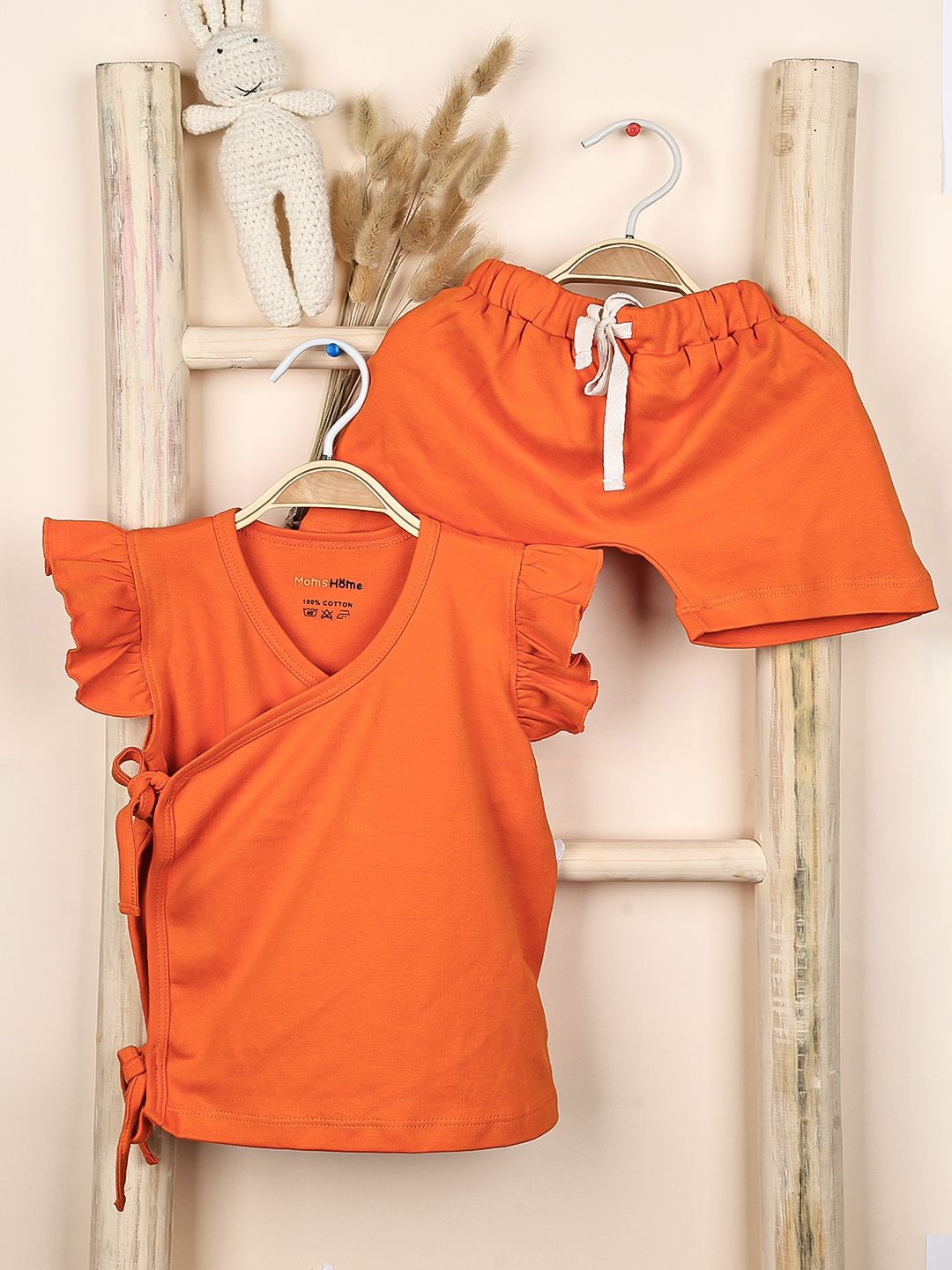 

Moms Home Kids V-Neck Pure Cotton Top with Shorts, Orange