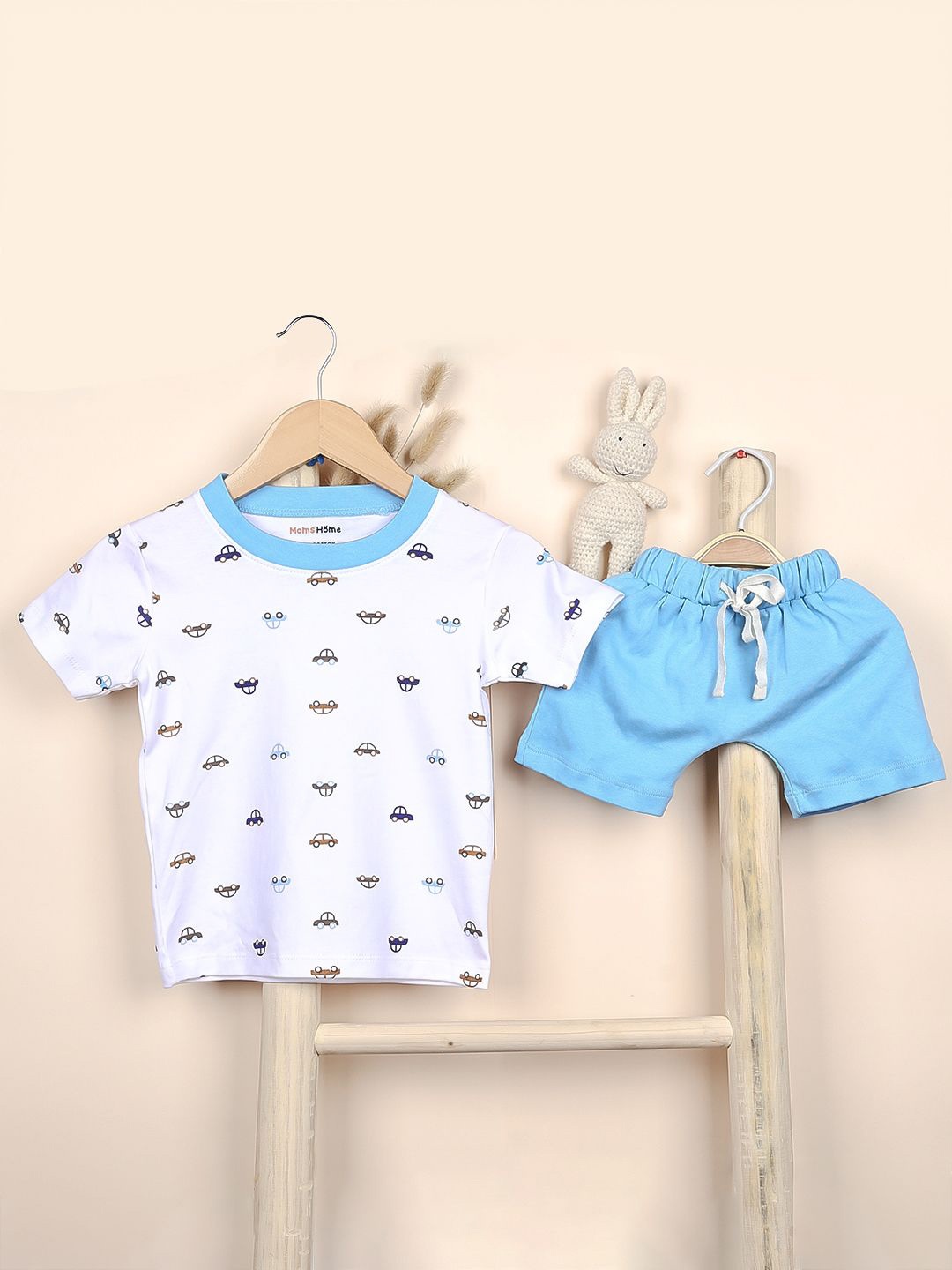 

Moms Home Kids Printed Pure Cotton T-shirt with Shorts, Blue
