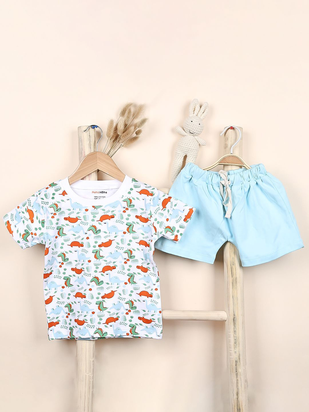 

Moms Home Kids Printed Pure Cotton T-shirt with Shorts, Green