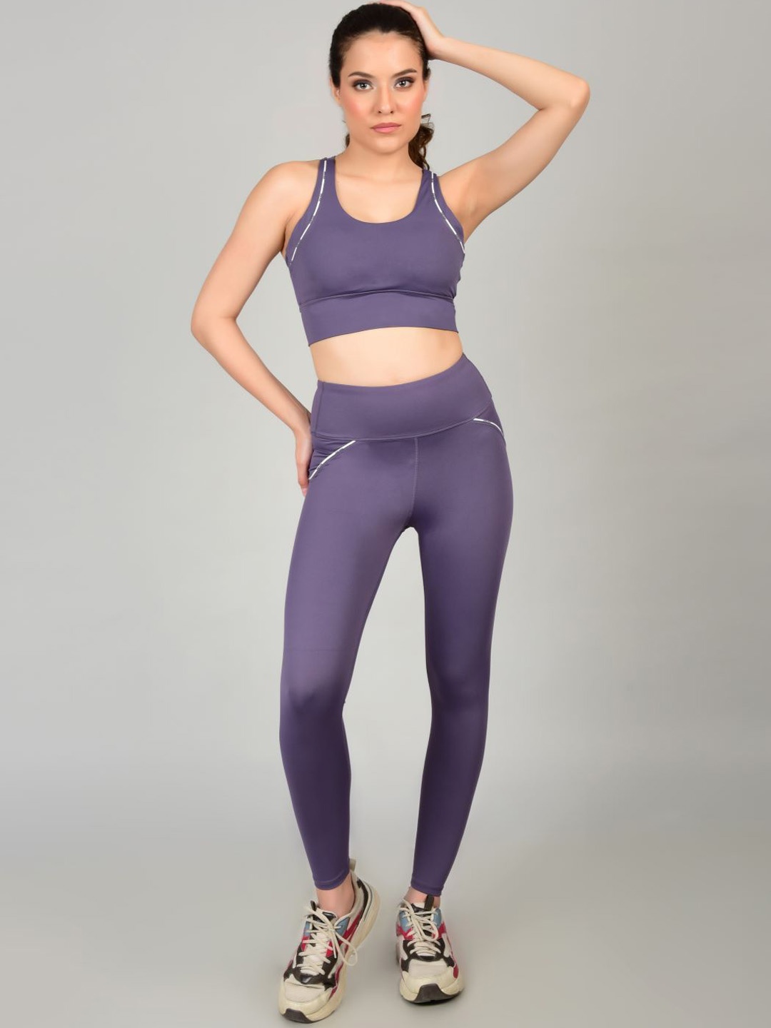 

Poftik Sleeveless Sports Bra & High Waist Legging Tracksuits, Purple
