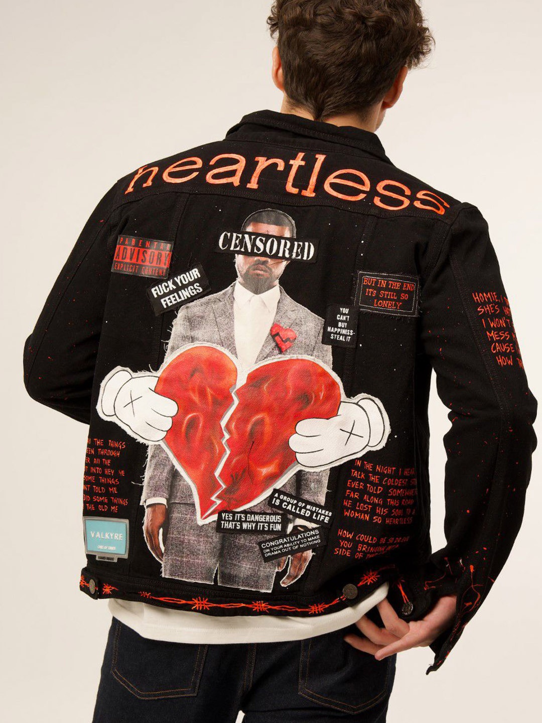 

VALKYRE Unisex Typography Printed Cotton Denim Jacket with Patchwork, Black