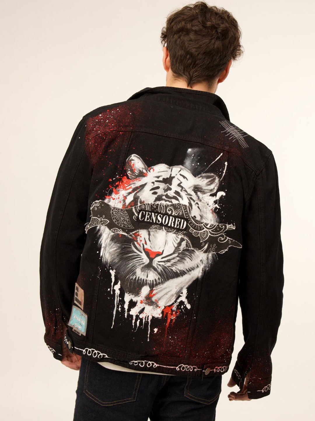 

VALKYRE Unisex Cotton Graphic Printed Open Denim Jacket, Black