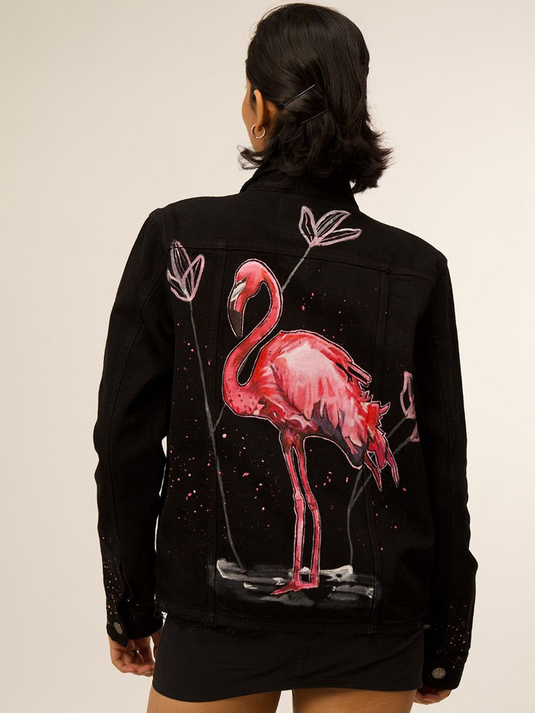 

VALKYRE Unisex Graphic Printed Cotton Denim Jacket, Black