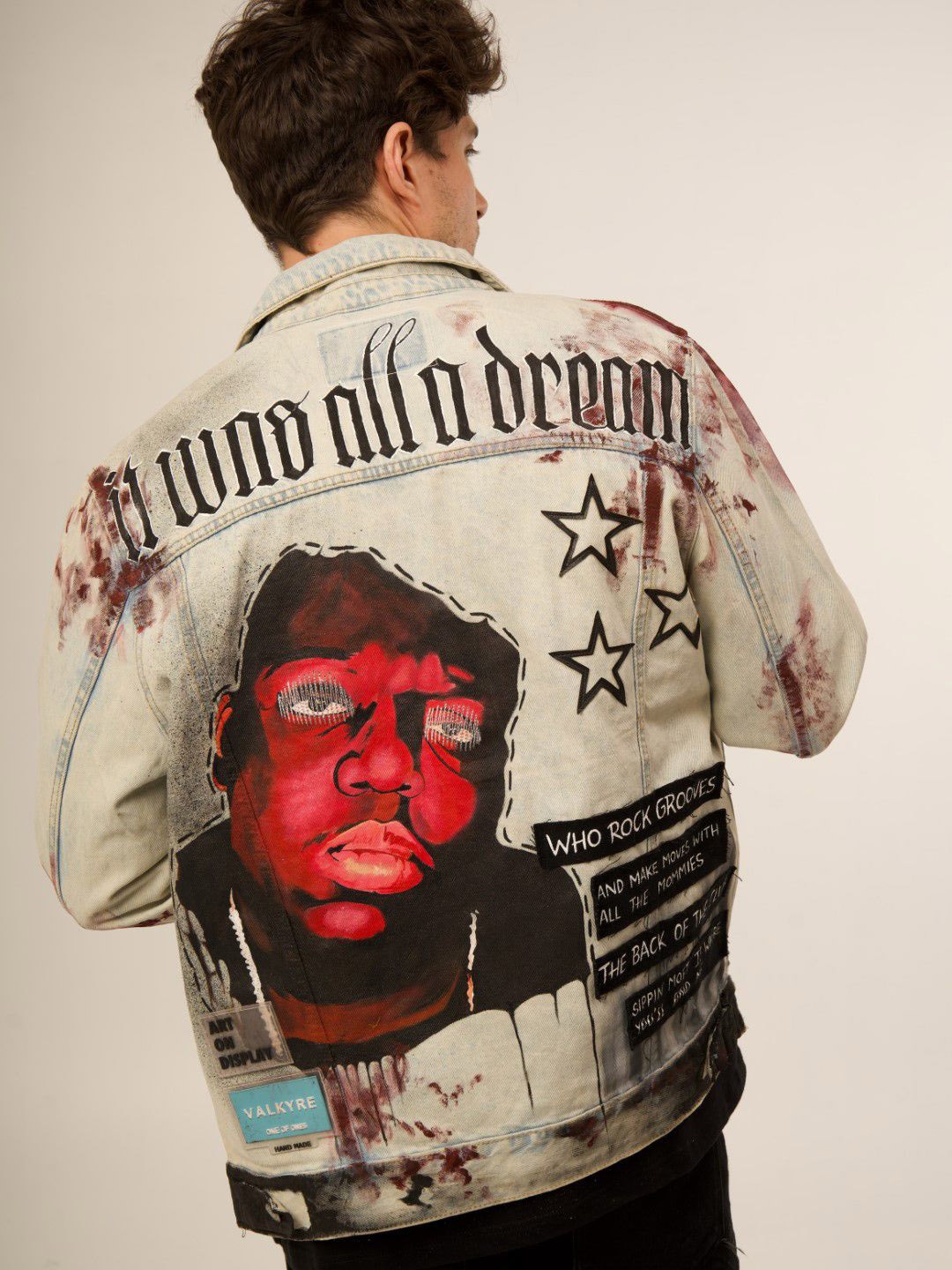 

VALKYRE Unisex Cotton Graphic Printed Denim Jacket, Off white
