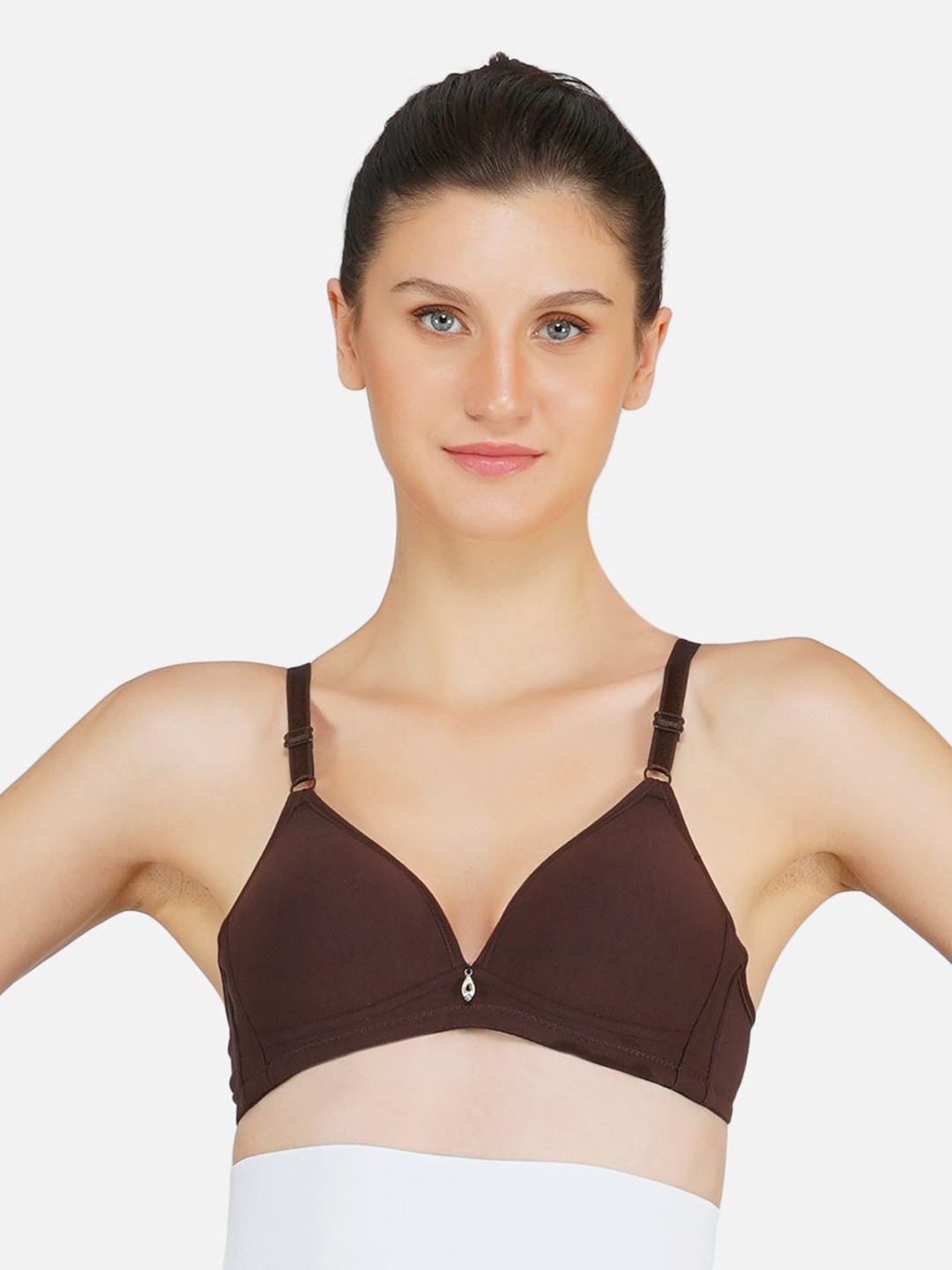 

Poftik Medium Coverage Lightly Padded Cotton T-shirt Bra With Side Shaper, Camel brown