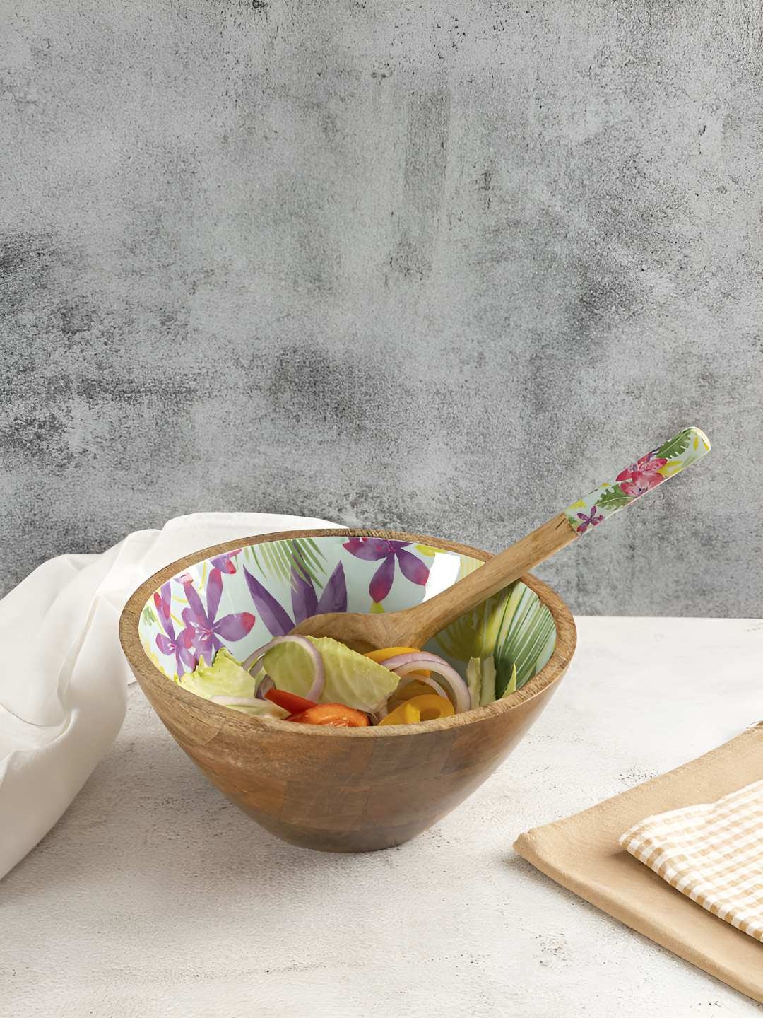 

Metalsmith Brown & Purple 2 Pieces Wooden Printed Bowl & Spoon