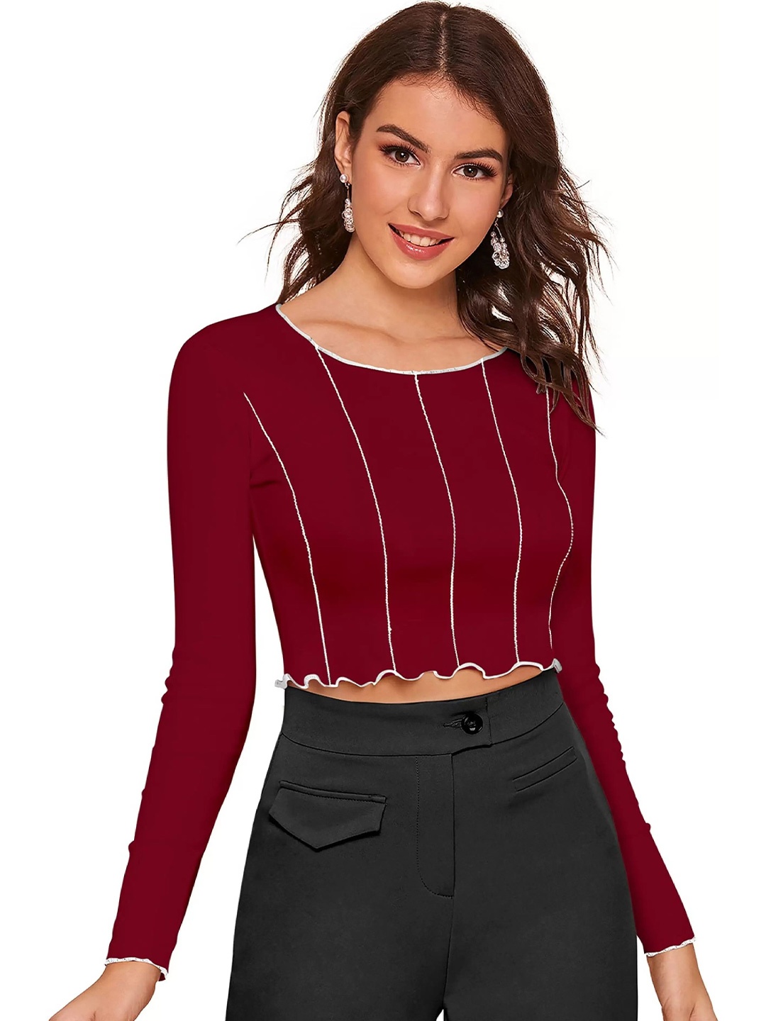 

Alekya Striped Crop Top, Maroon