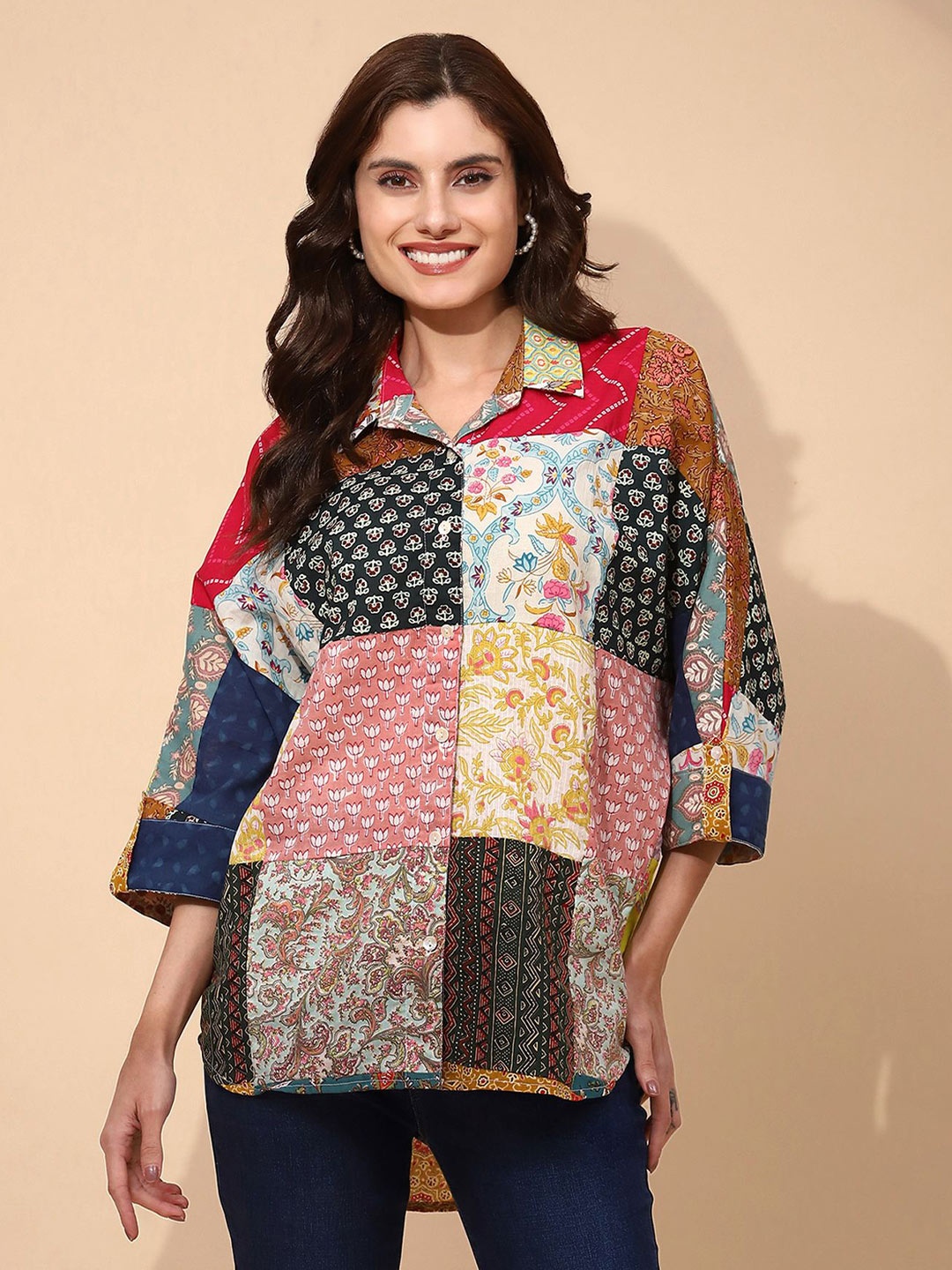 

Global Republic Women Classic Opaque Printed Casual Shirt JV2426-MULTI-Multicolor