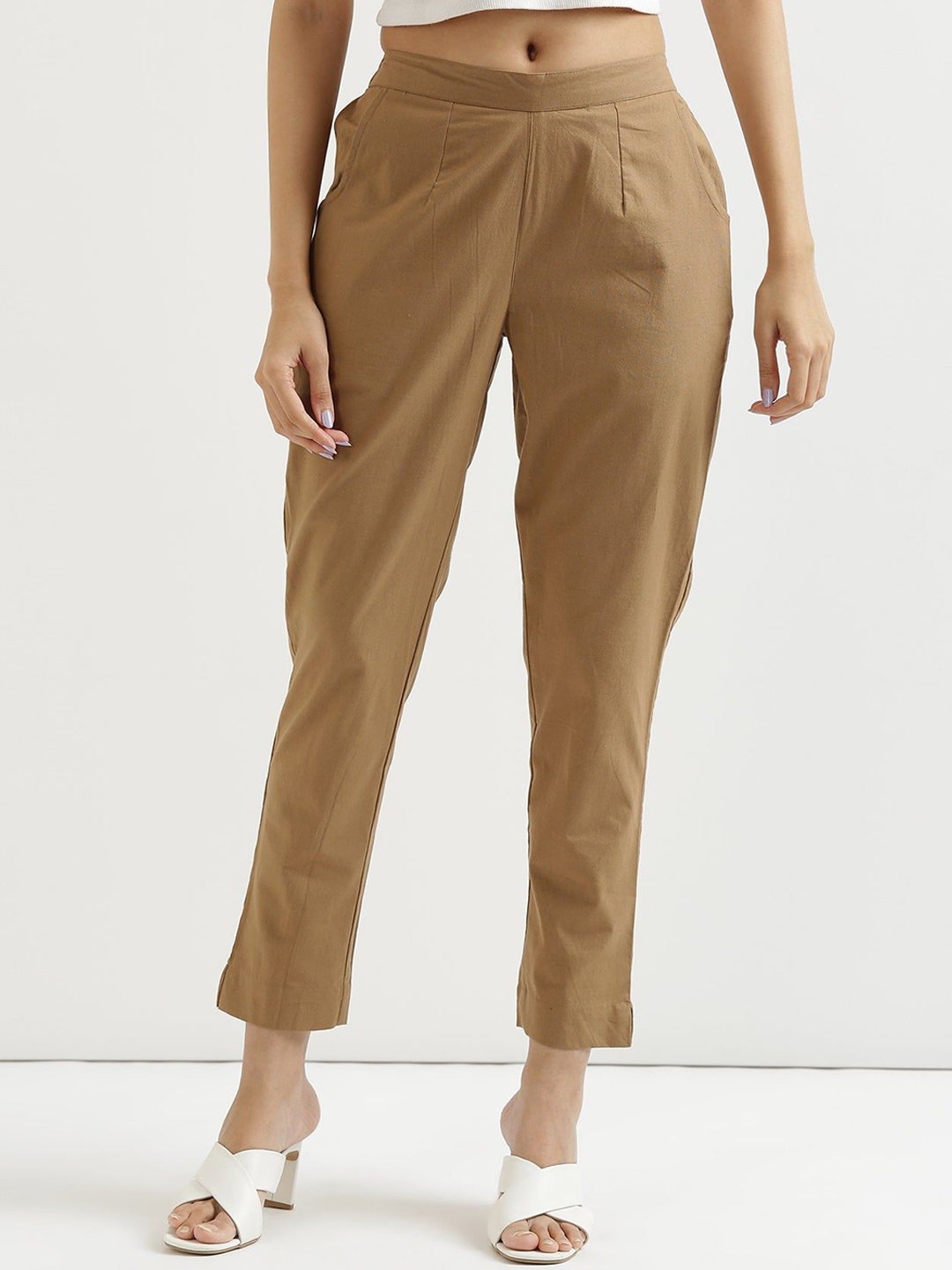 

KALINI Women Cotton Regular Fit Trouser, Brown