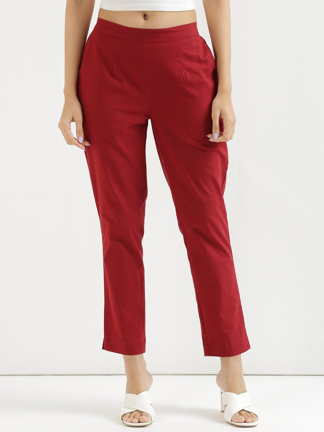 

KALINI Women Cotton Regular Fit Trouser, Red