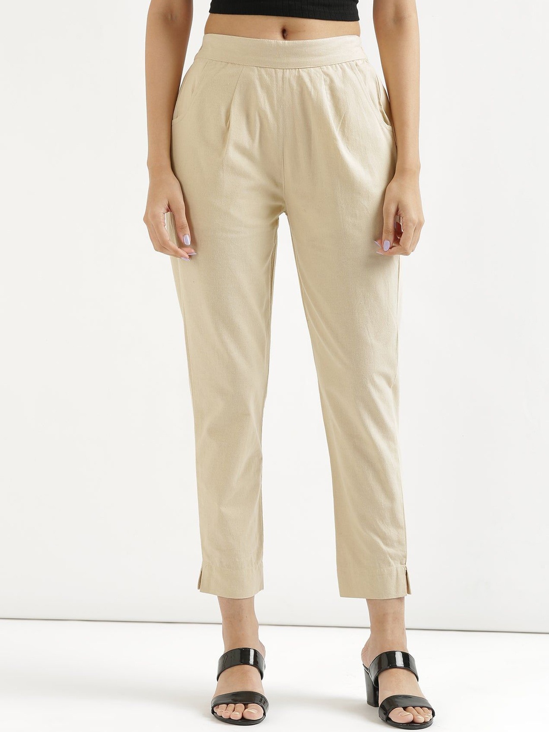 

KALINI Women Easy Wash Trousers, Beige