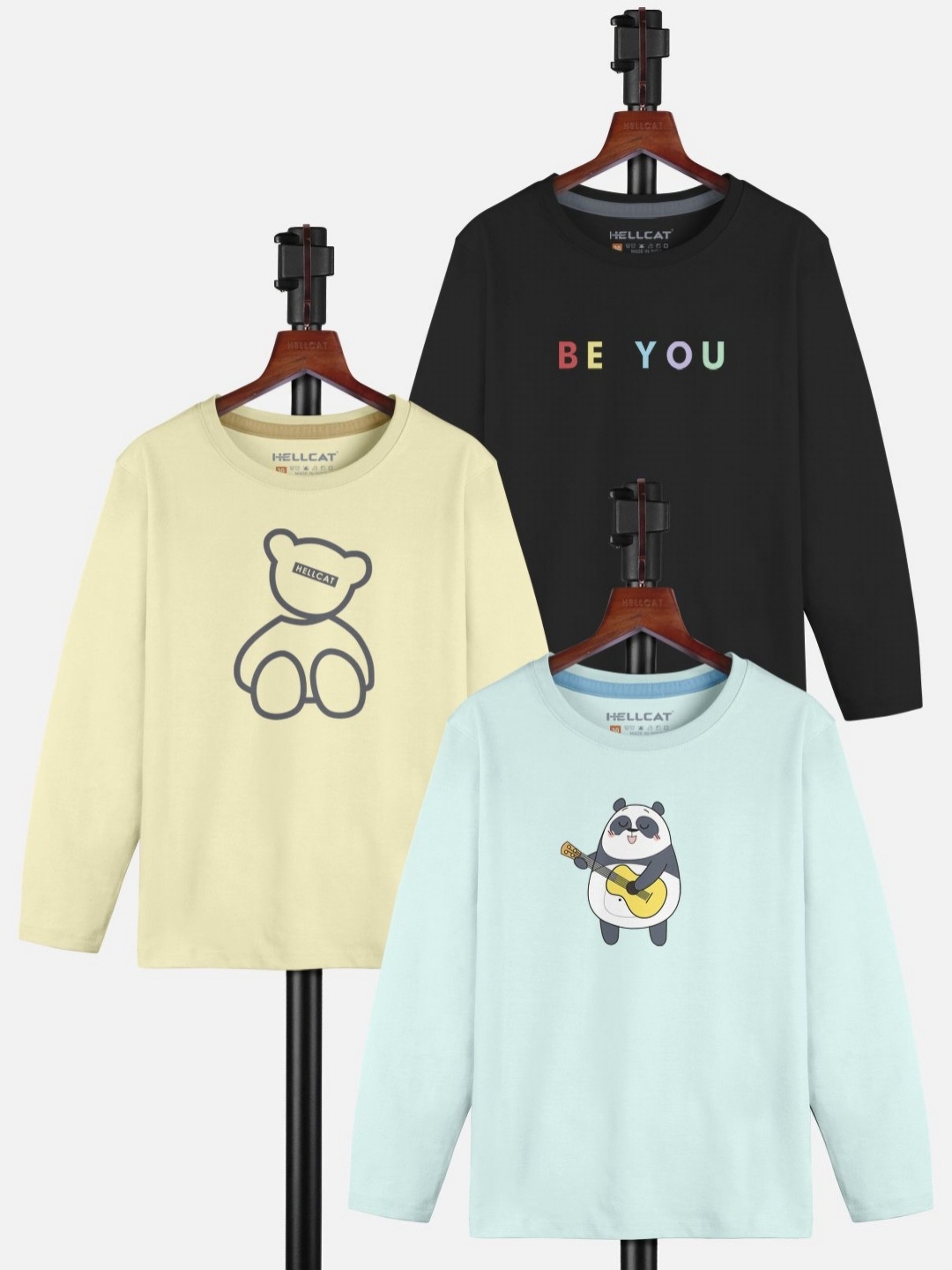 

HELLCAT Girls Pack Of 3 Graphic Printed Round Neck T-shirt, Black