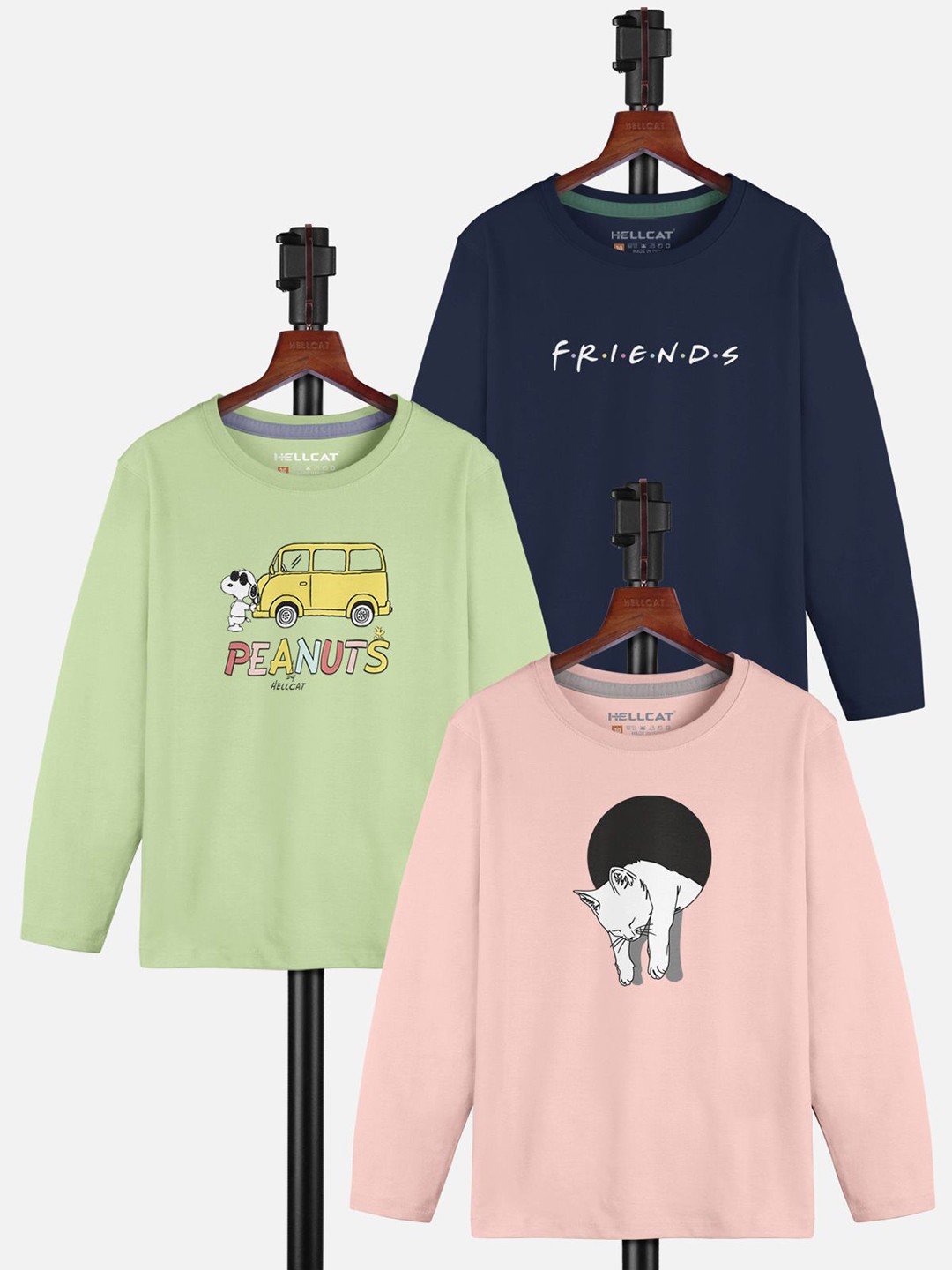 

HELLCAT Girls Pack Of 3 Graphic Printed Round Neck T-shirt, Navy blue