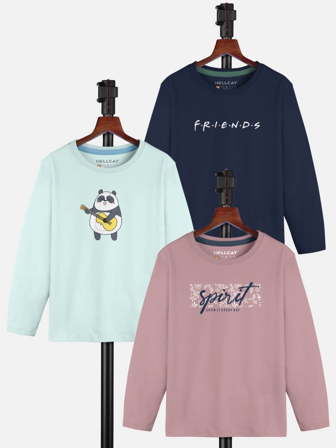 

HELLCAT Girls Pack Of 3 Typography Printed Round Neck T-shirt, Navy blue