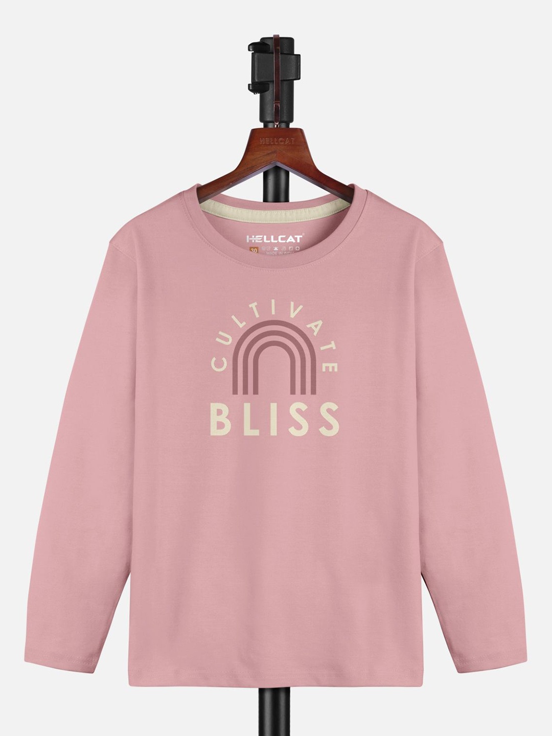 HELLCAT Girls Typography Printed Round Neck T-shirt, Pink