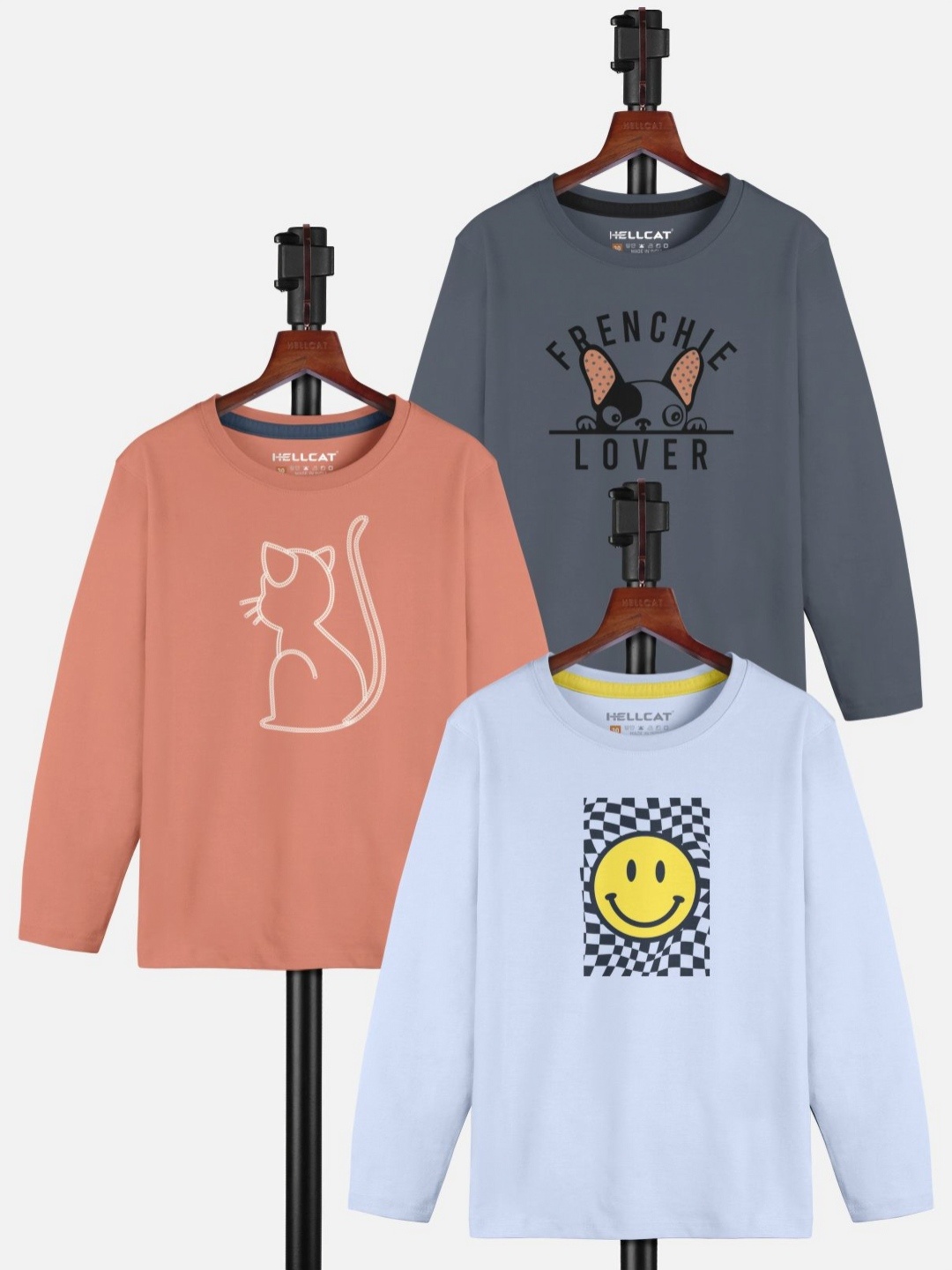 

HELLCAT Girls Pack Of 3 Printed Round Neck T-shirt, Grey