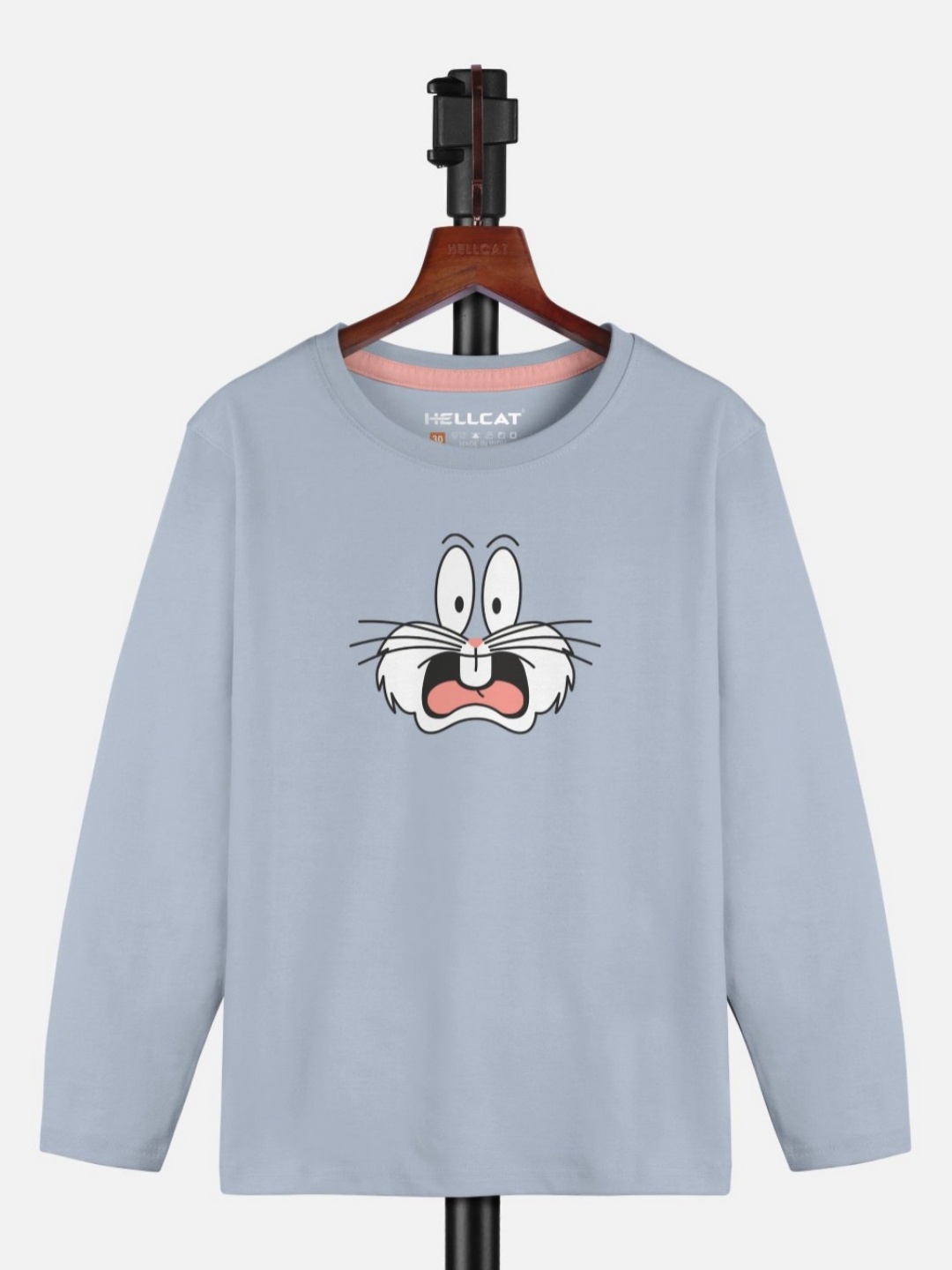 

HELLCAT Girls Graphic Bugs Bunny Printed Round Neck T-shirt, Grey