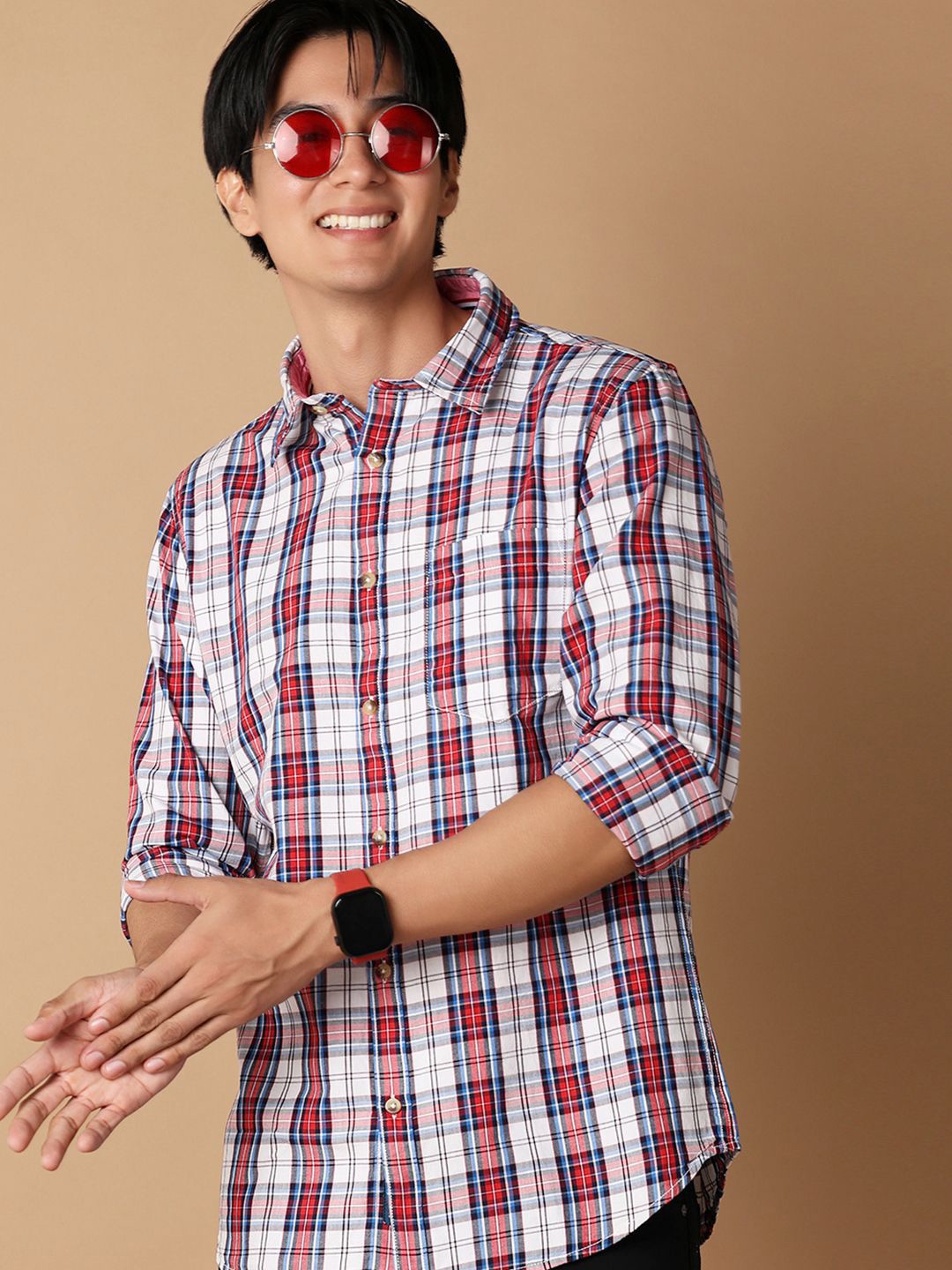 

V-Mart Men Classic Tartan Checks Opaque Casual Shirt, Red