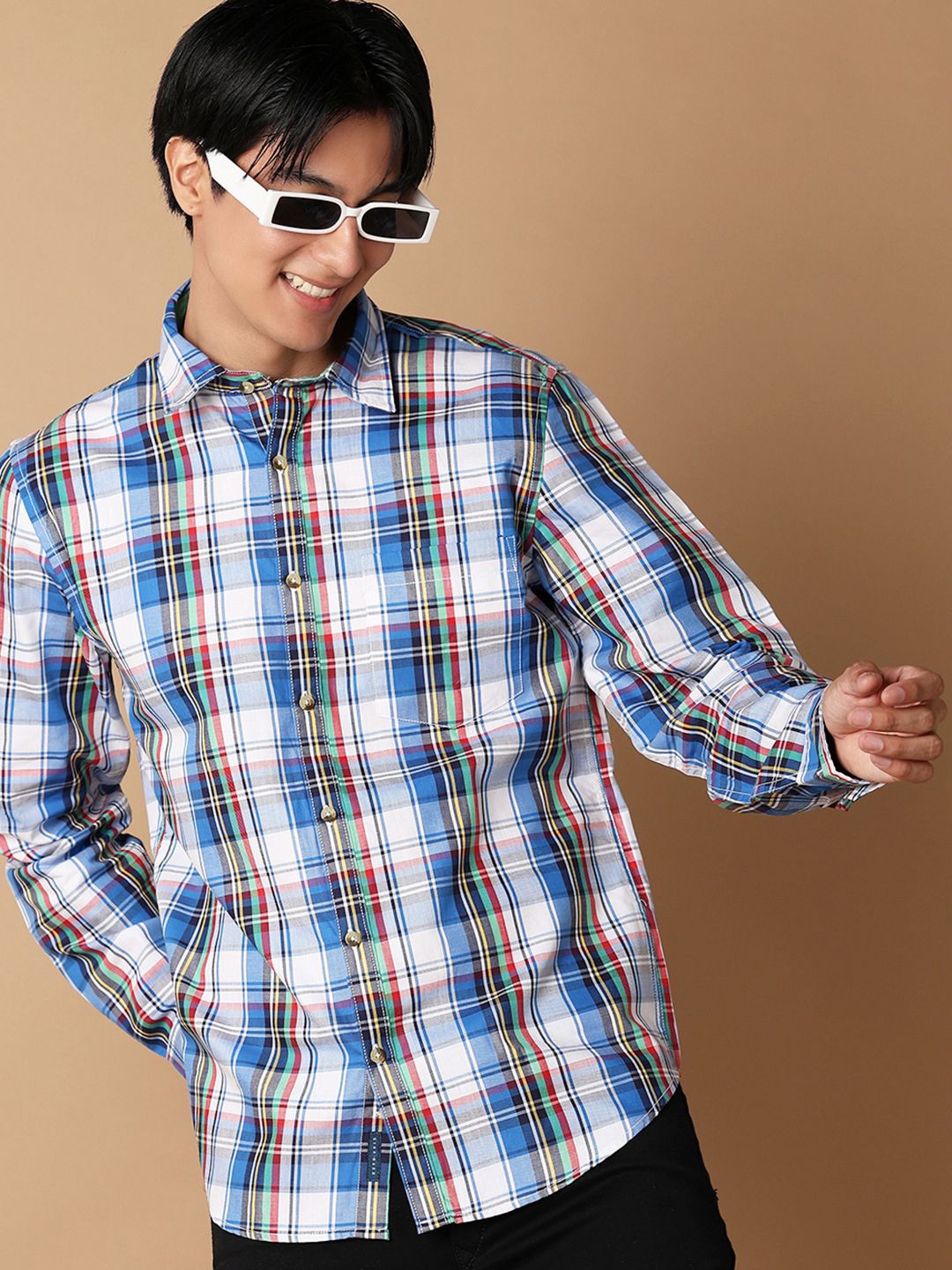 

V-Mart Men Classic Tartan Checks Opaque Casual Shirt, Blue