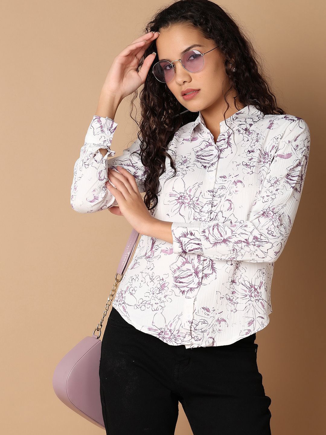 

V-Mart Women Classic Floral Printed Opaque Casual Shirt, White