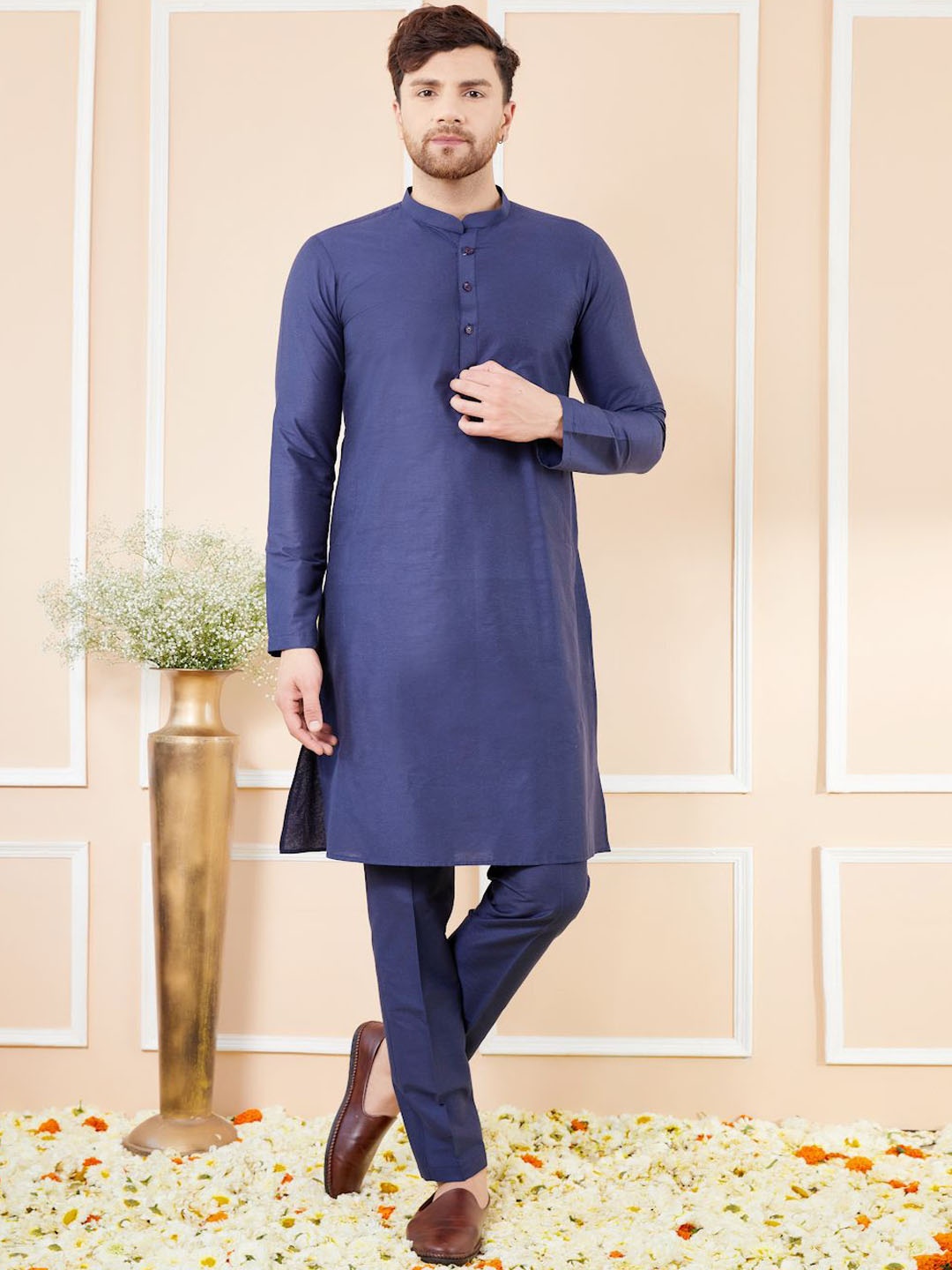 

See Designs Straight Pure Cotton Kurta with Pyjamas, Blue