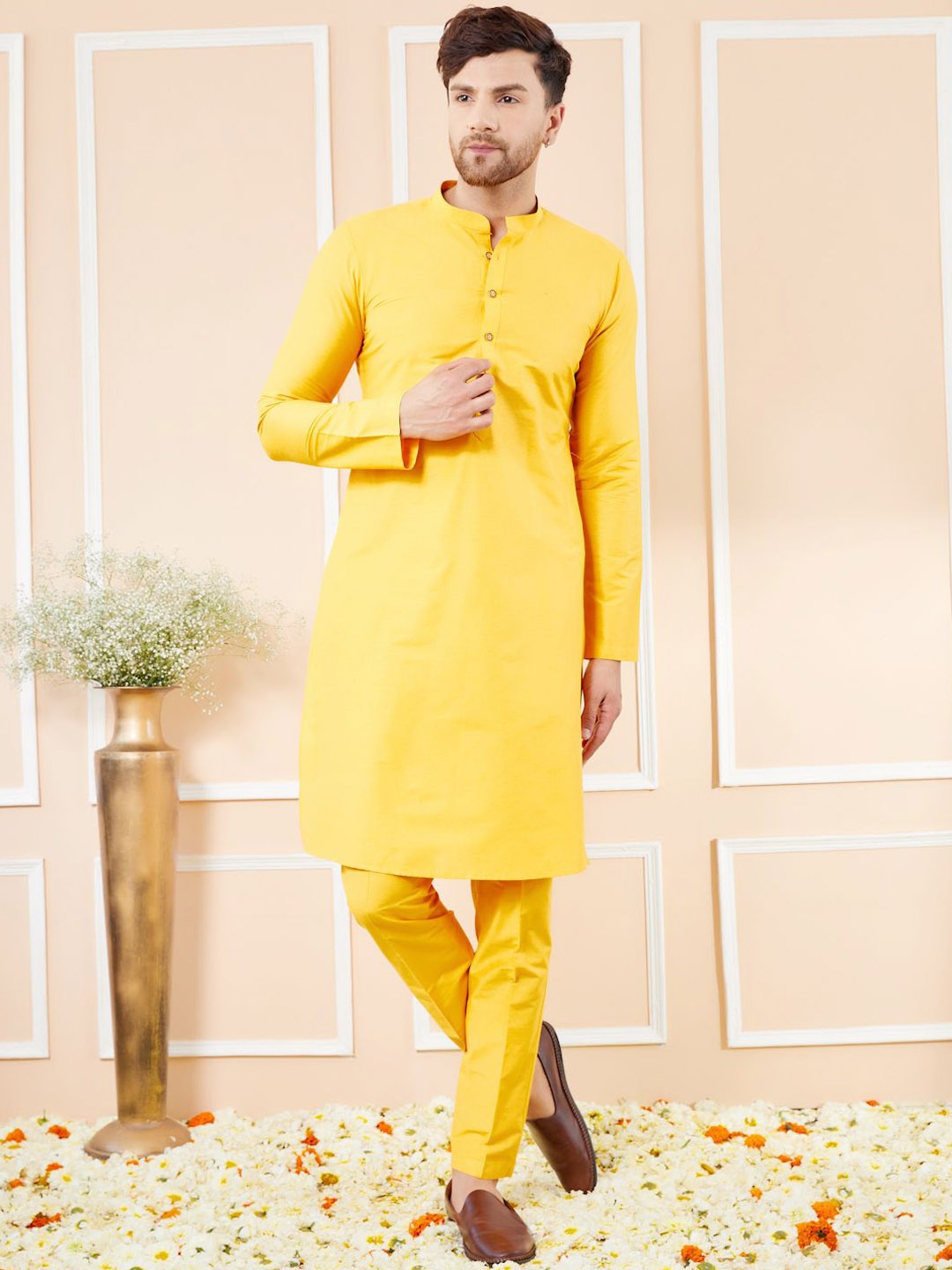 

See Designs Straight Pure Cotton Kurta with Pyjamas, Yellow