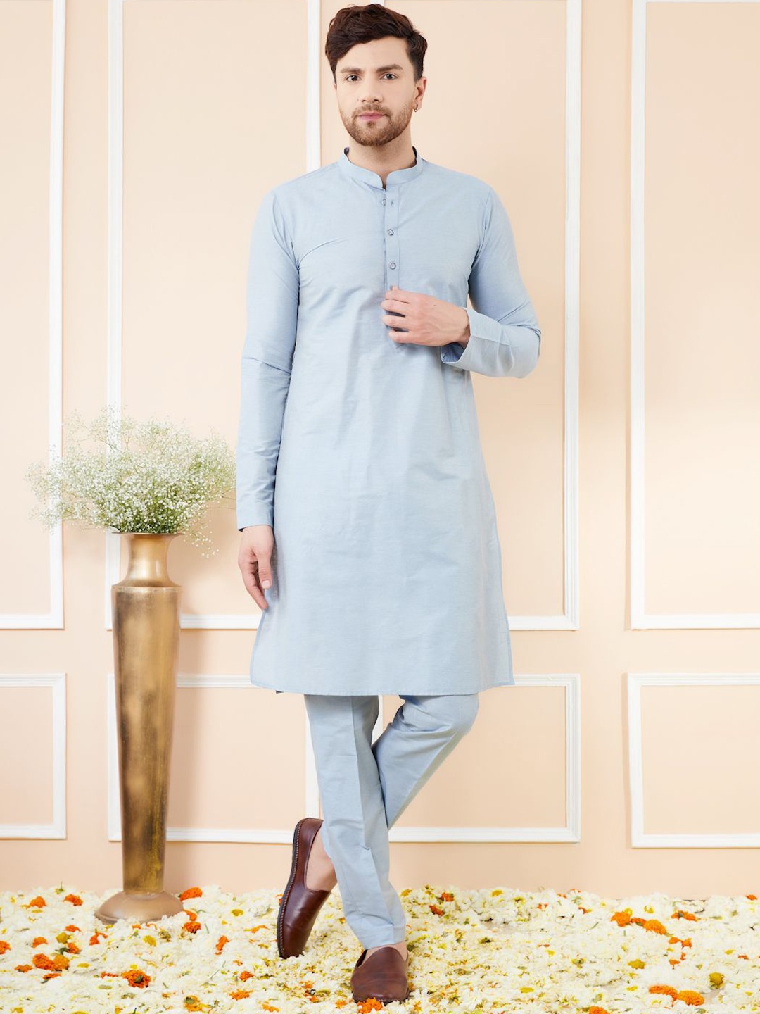 

See Designs Straight Pure Cotton Kurta with Pyjamas, Blue