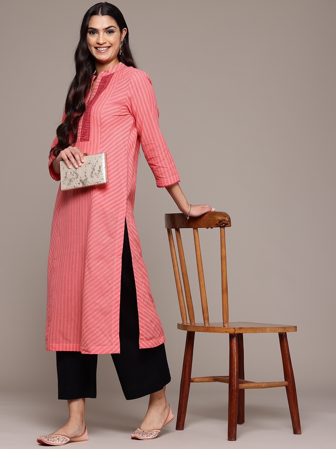 

aarke Ritu Kumar Embroidered Kantha Work Kurta, Coral