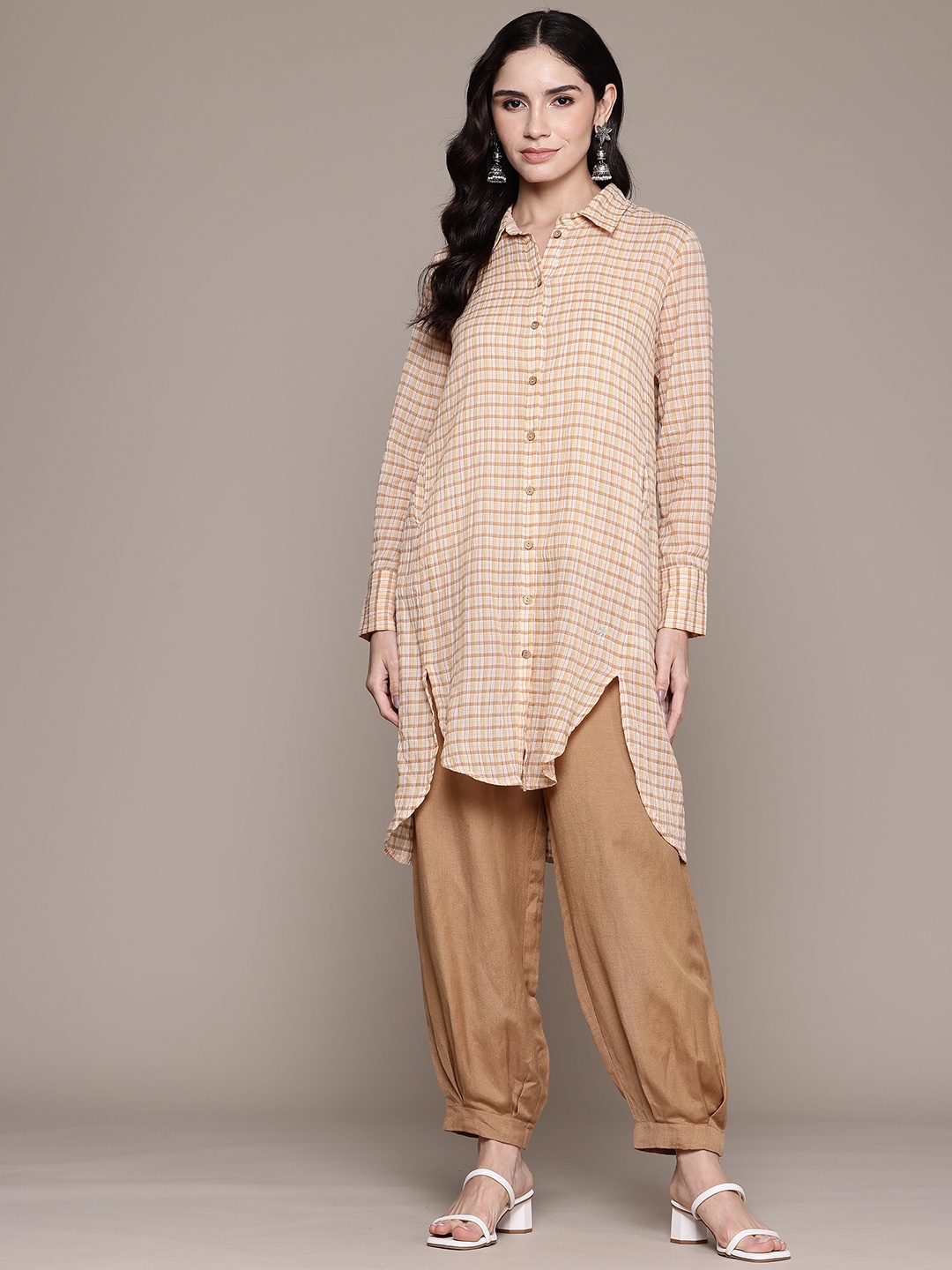 

Ritu Kumar Pure Cotton Checked Kurta with Salwar, Beige