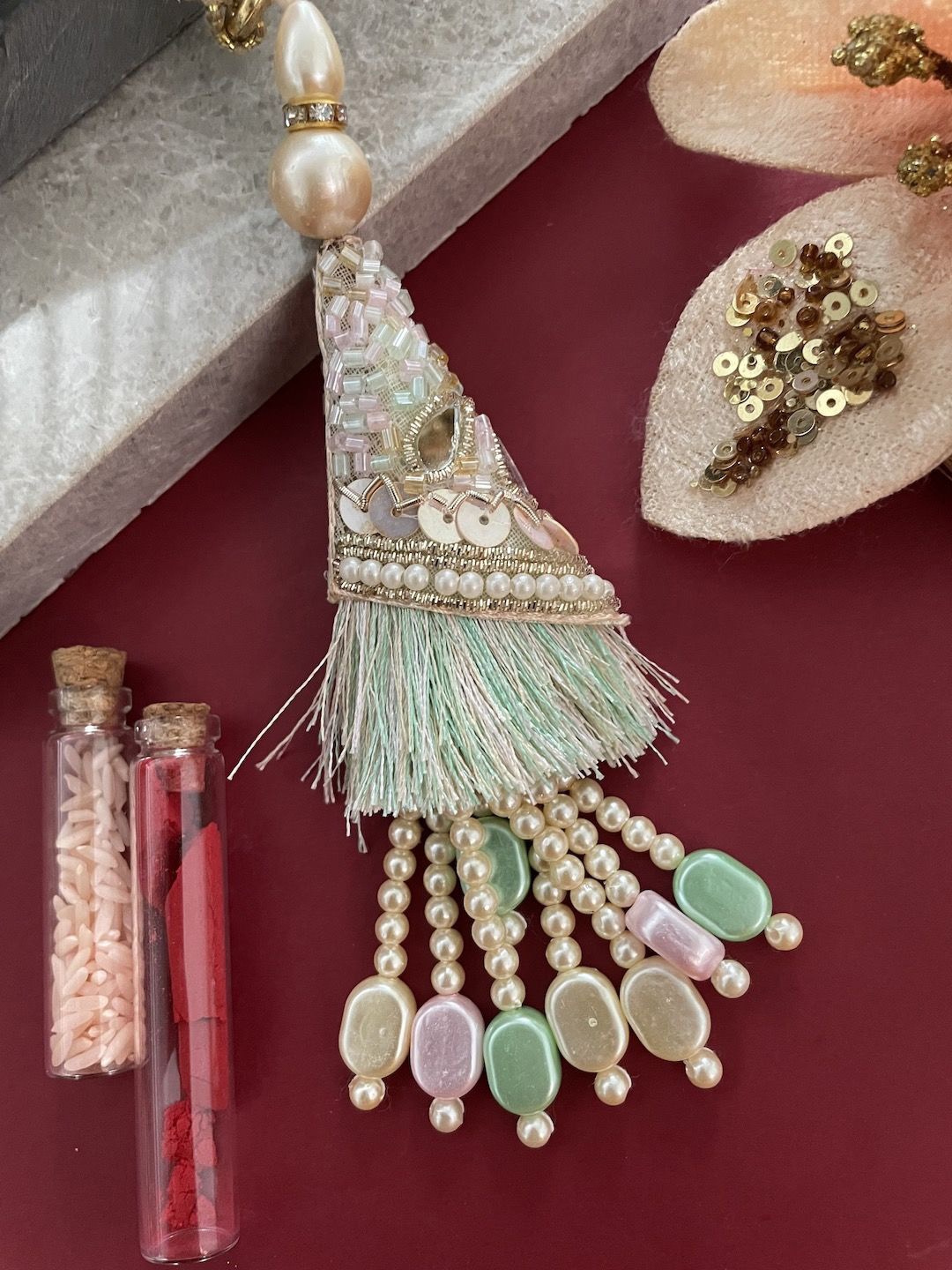 

Digital Dress Room Tassel & Mirror Work Latkan Lumba Rakhi, Blue